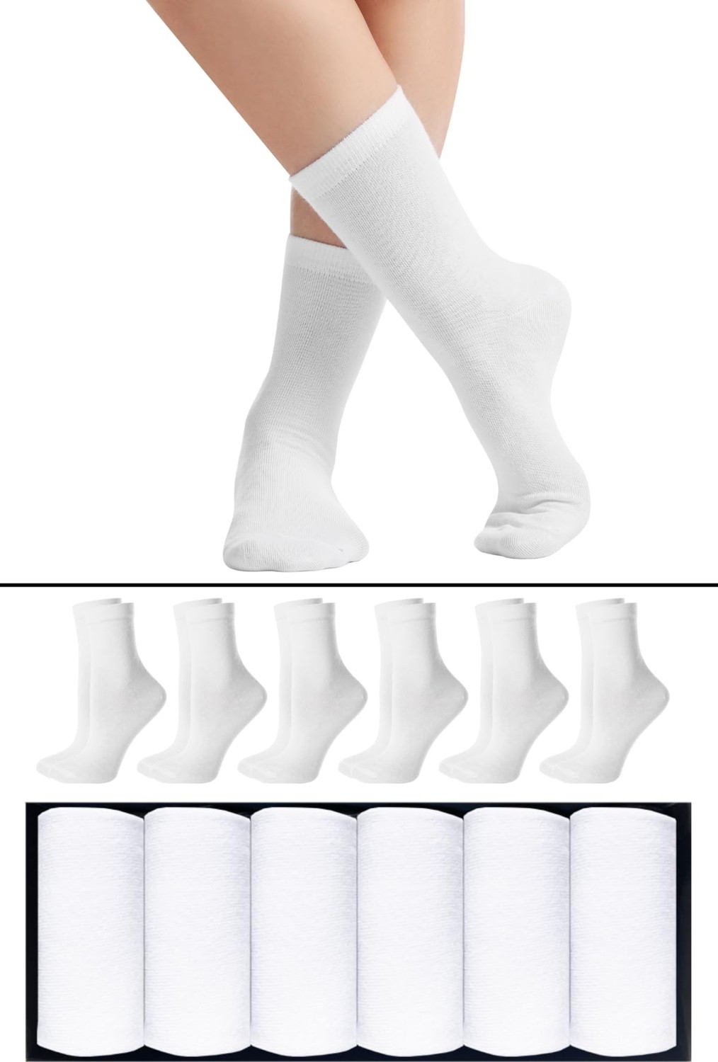 Die Grup Bambu Kadın Soket Çorap Beyaz Premium 6'lı Özel Kutulu, Burun Dikişsiz, Soft Yıkamalı görsel 2