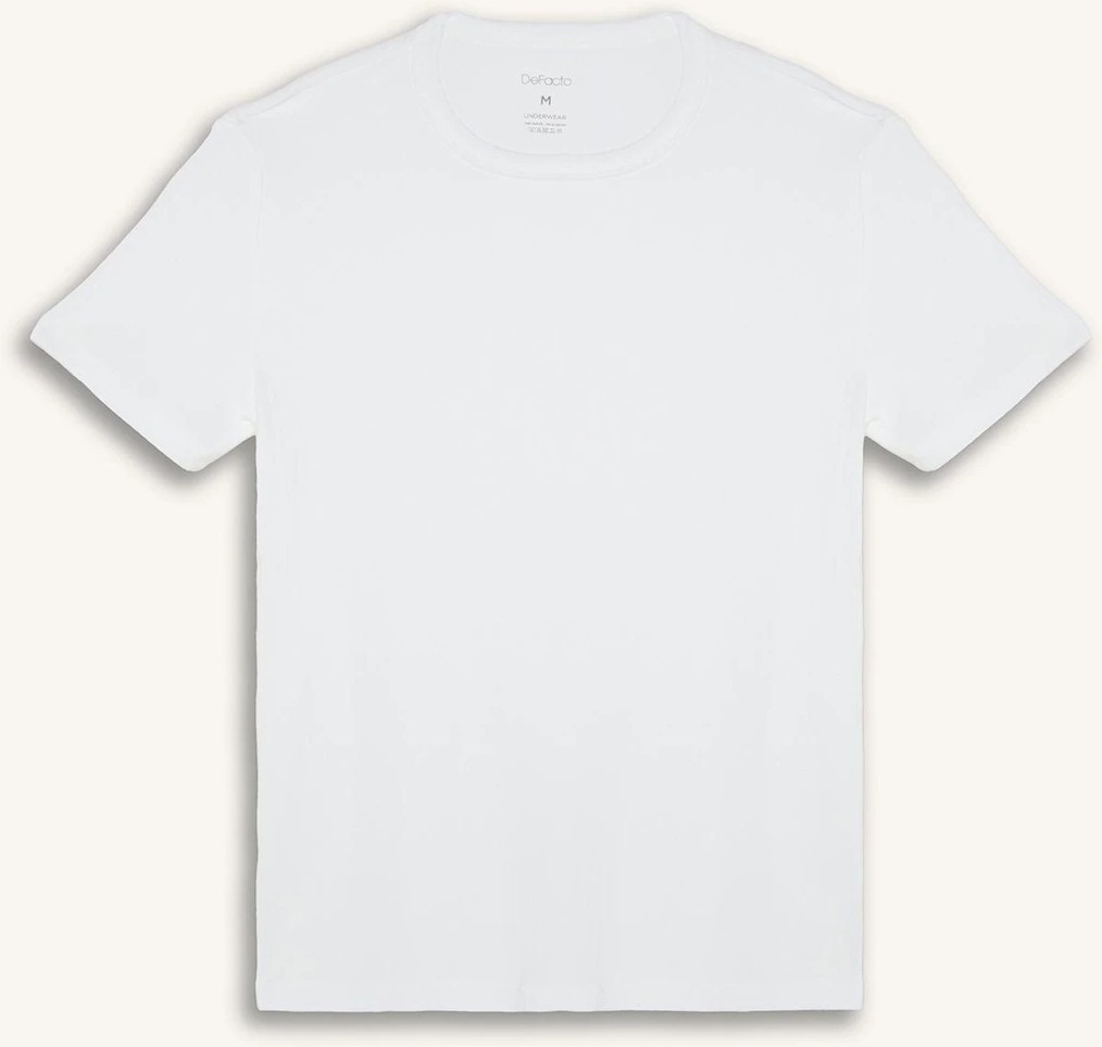 DeFacto Slim Fit Basic Bisiklet Yaka Ribana Beyaz Tişört H7591AX26SP görsel 6