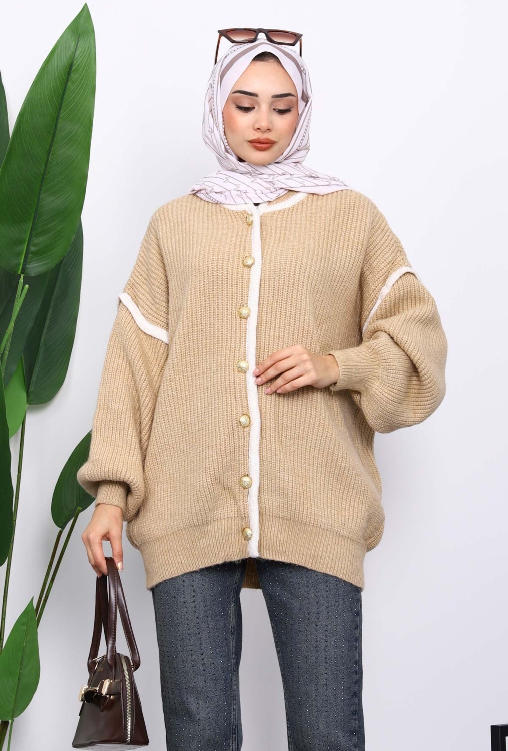 İmaj Butik Vizon Balon Kol Düğmeli Triko Hırka