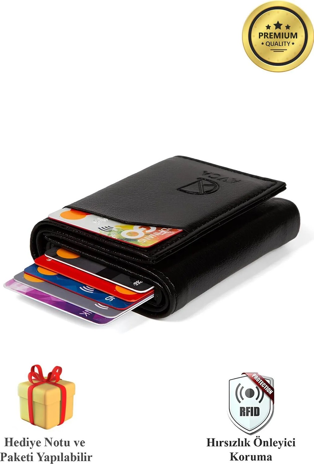 Avca Erkek Siyah Orijinal Mekanizmalı Nakit Para Bölmeli RFID Hırsızlık Koruyuculu Özel Kutulu Çıtlı Deri Cüzdan Kartlık