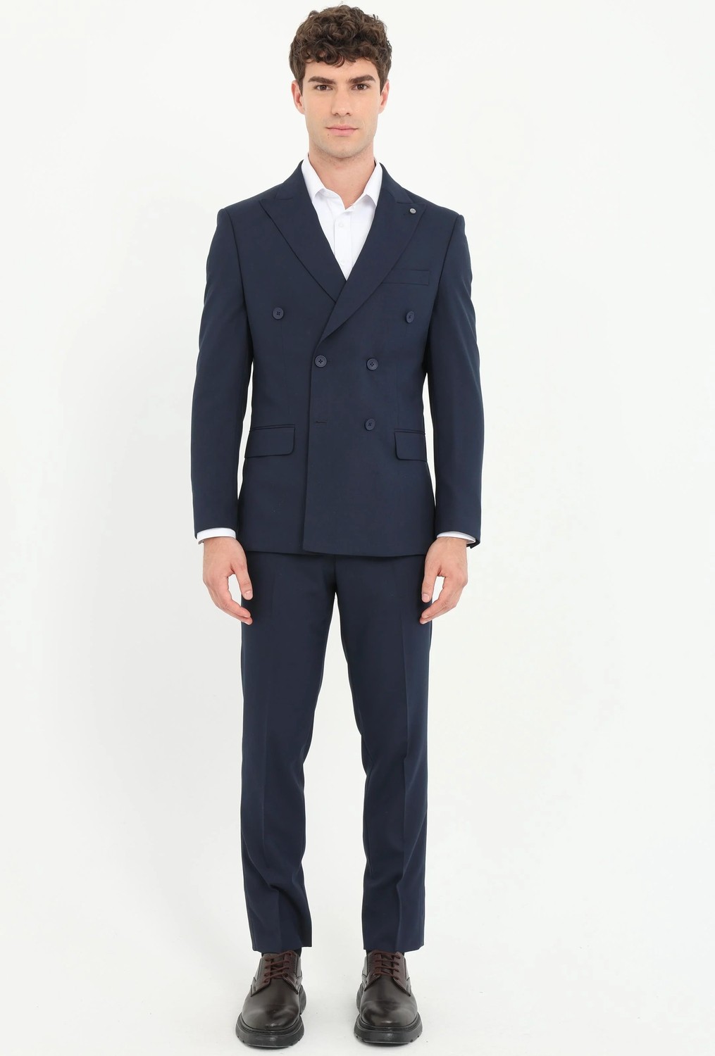 Dufy Erkek Slim Fit Sivri Yaka Lacivert Takım Elbise görsel 3