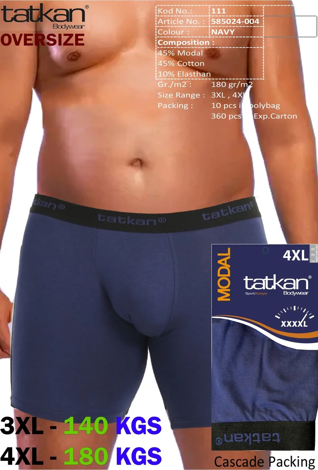 Mataş Tatkan - 4'lü - Battal - Penye Modal Erkek Boxershort görsel 7