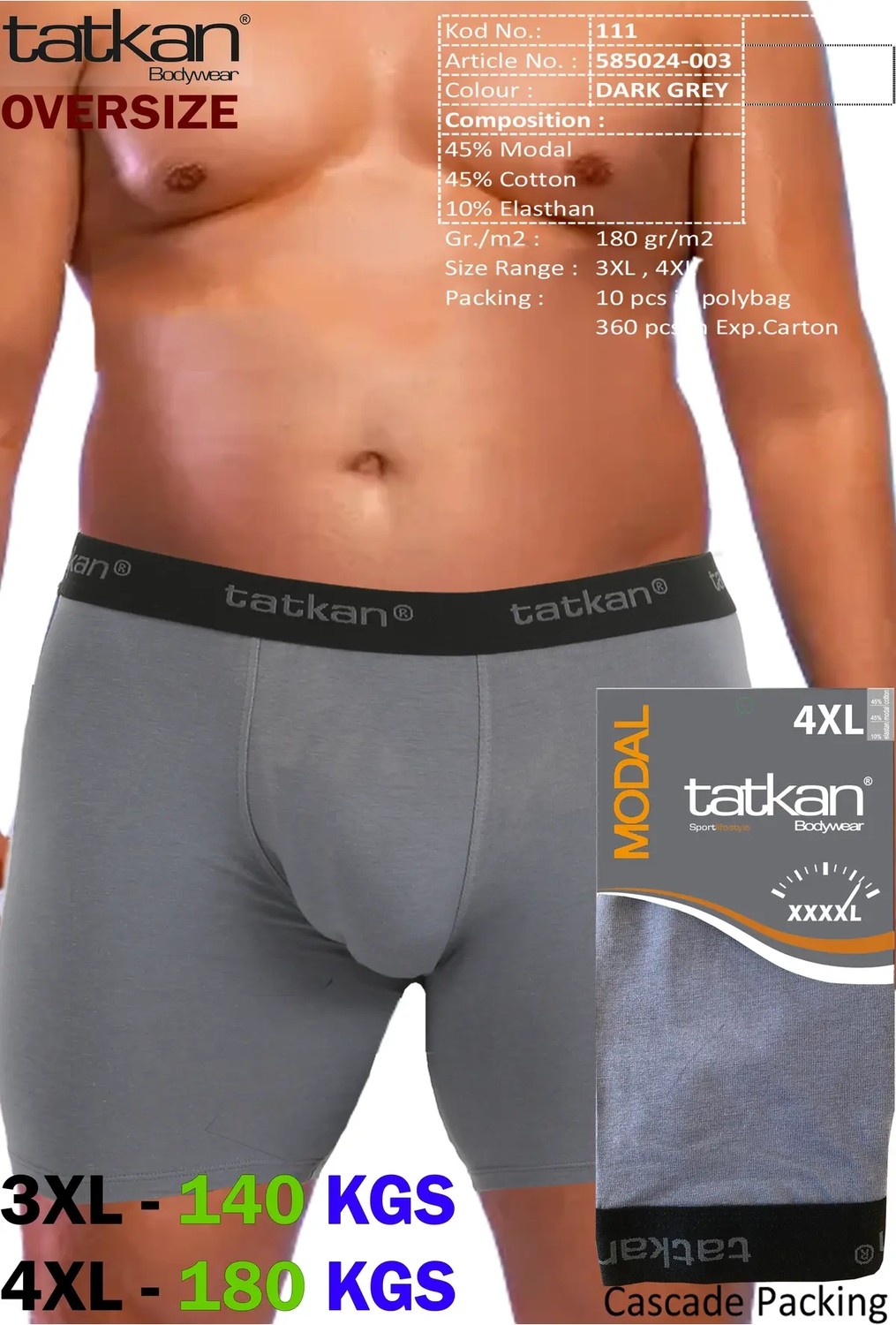 Mataş Tatkan - 4'lü - Battal - Penye Modal Erkek Boxershort