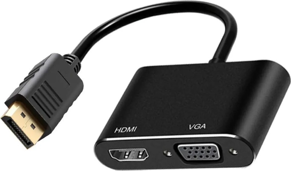 Die Grup Coverzone Çoklayıcı Adaptör 2 In 1 Dp To VGA HDMI Kasa Bilgisayar Uyumlu Çevirici Adaptör Çok Portlu Çoklayıcı 2in1 Displayport To VGA HDMI ZR723