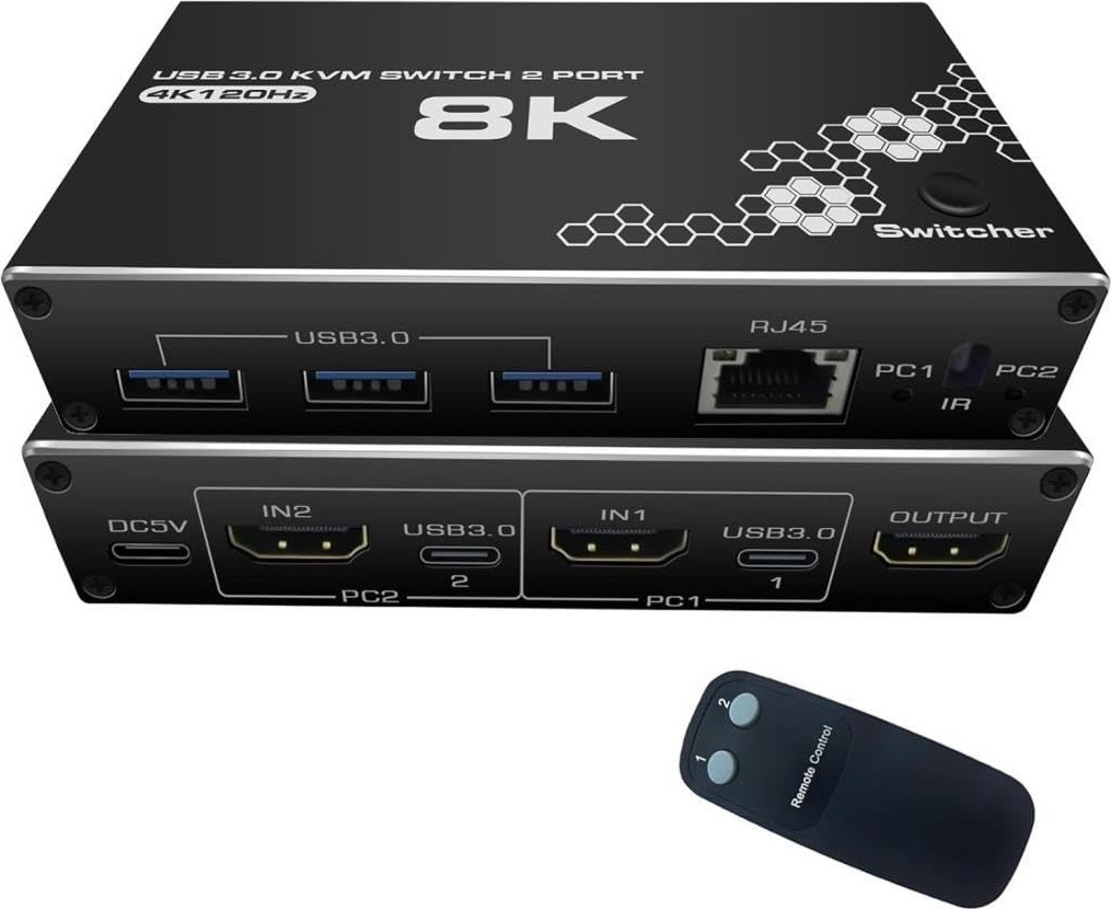 Die Grup 4669 Kumandalı USB 3.0 4K HDMI Kvm Switch 2 Port RJ45 Ethernet Pc Kasa Klavye Mouse Çoklayıcı