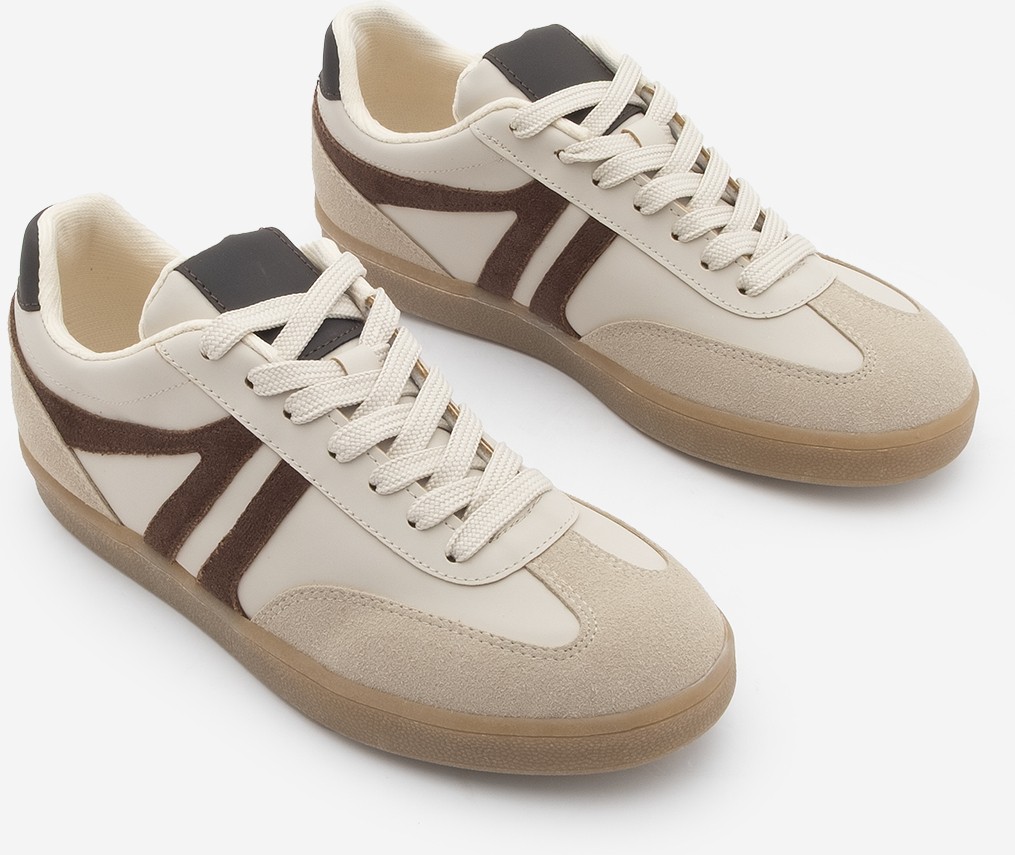 Marjin Kadın Sneaker Bağcıklı Düz Taban Retro Spor Ayakkabı Bej Termo Tabanlı görsel 5