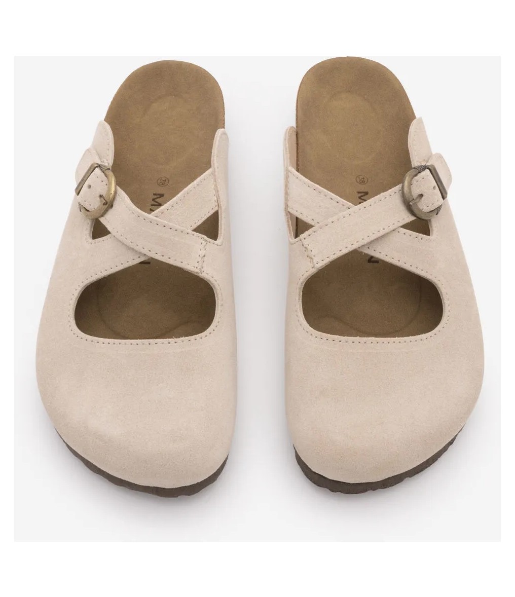 Marjin Kadın Hakiki Deri Önü Kapalı Eva Taban Çapraz Bantlı Günlük Süet Sabo Terlik Menifa Kahve Süet görsel 8