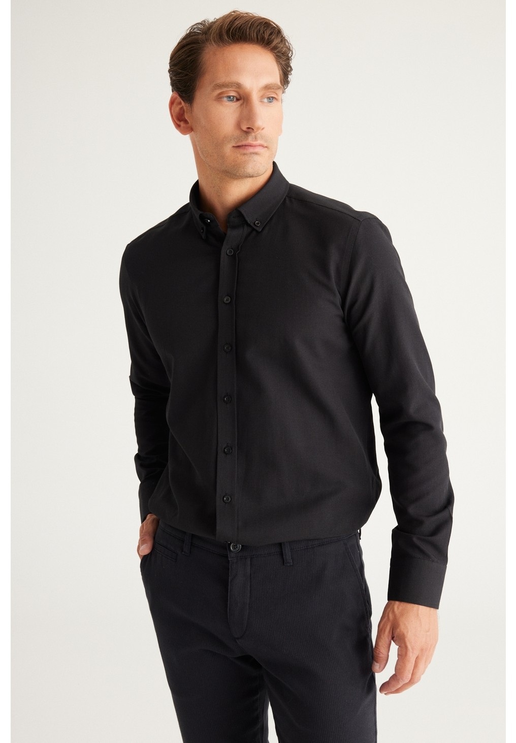 Altınyıldız Classics 2'li Pamuklu Kolay Ütülenebliir Slim Fit Dar Kesim Düğmeli Yaka Oxford Gömlek Paketi görsel 4