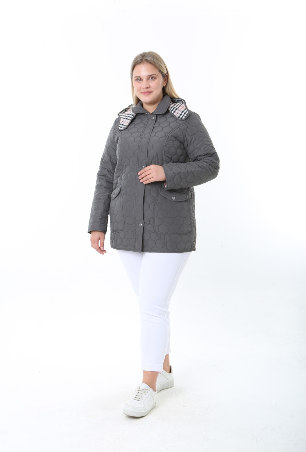 TUTveAL Collection Su Itici,ekoseli, Büyük Beden Kapitone Mont,mevsimlik Mont görsel 8
