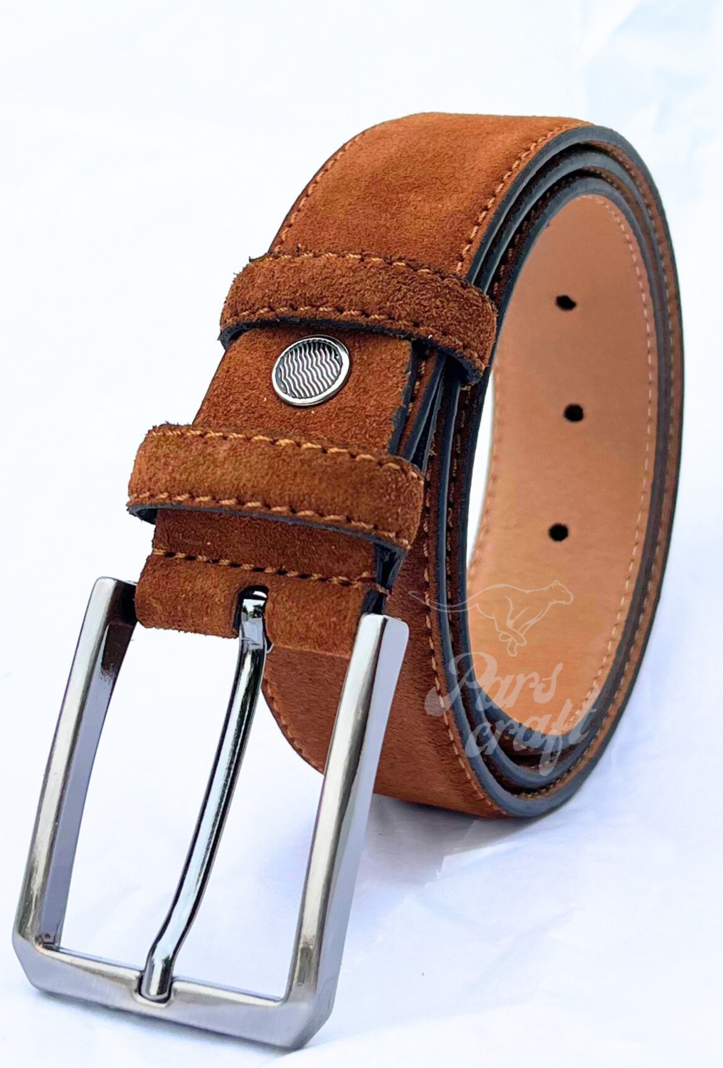 Parscraft Hakiki Süet Deri Kahverengi Erkek Kemer 3,5 cm Orijinal Klasik Kumaş Pantolon Kemeri