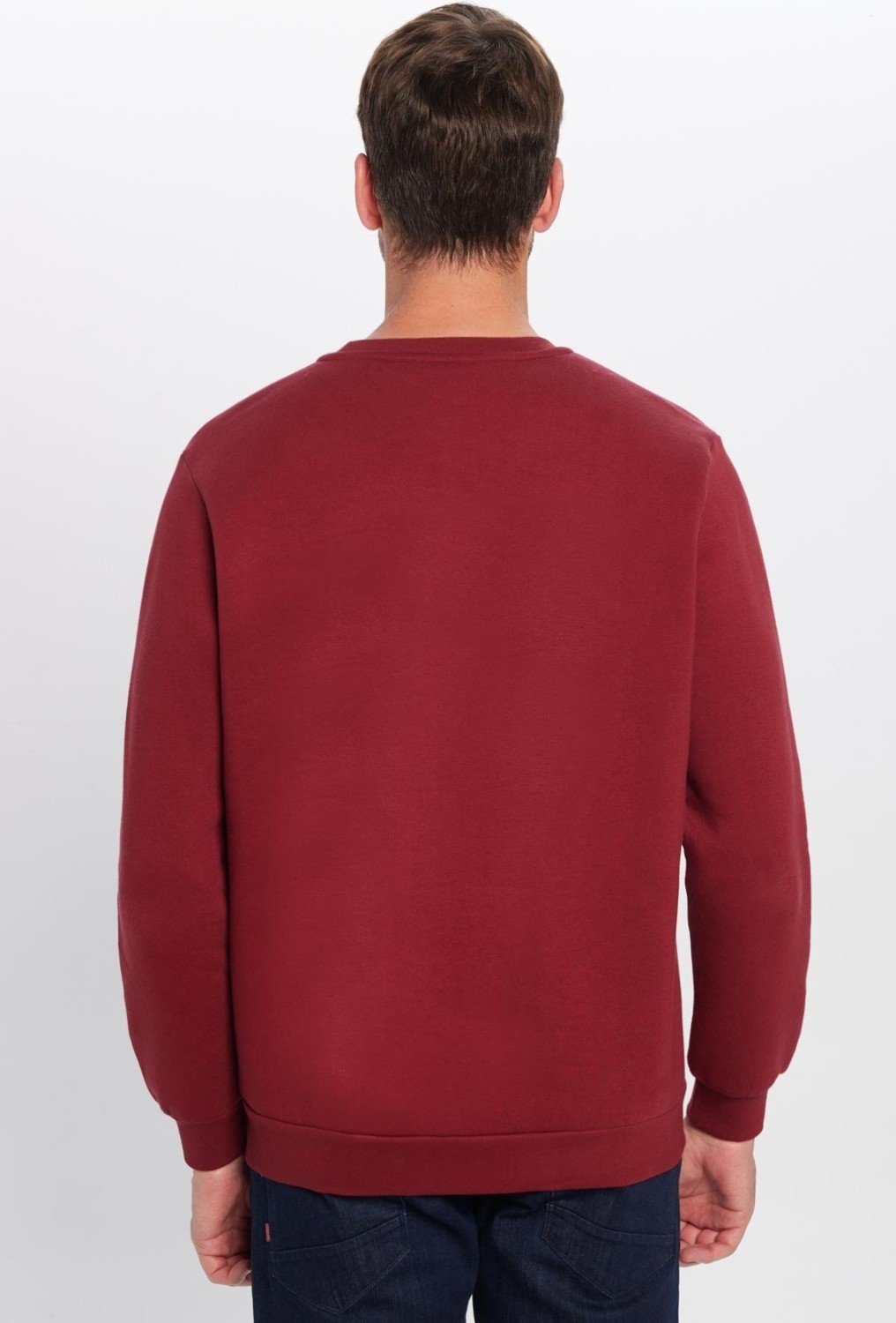 Tudors Unisex Relax Fit Rahat Kesim Pamuklu 3 İplik İçi Polarlı Basic Bordo Bisiklet Yaka Sweatshirt görsel 5
