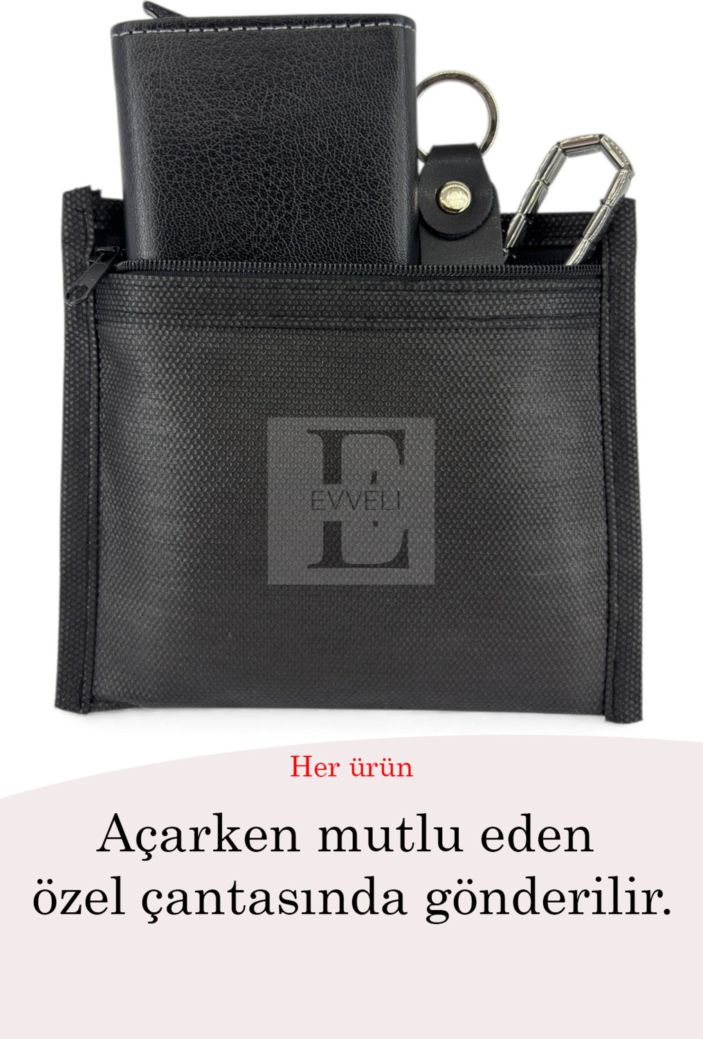 Evveli Deri Mekanizmalı Otomatik Kartlık Cüzdan Charm Bileklik ve Anahtarlık Seti görsel 4