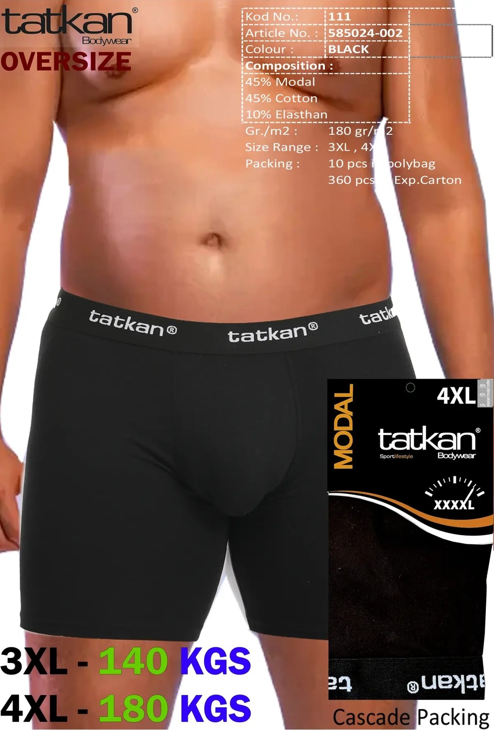 Mataş Tatkan - 4'lü - Battal - Penye Modal Erkek Boxershort görsel 4