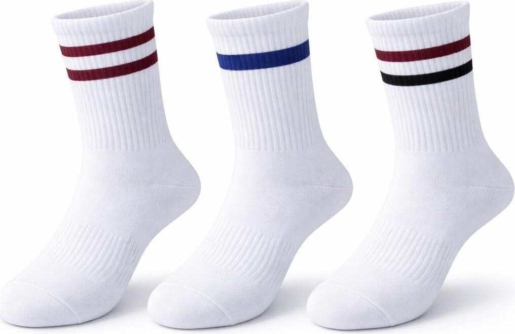 Die Grup Plus Scorpion Unisex Beyaz Tenis Çorabı | Çizgili, Pamuklu Uzun Spor Çorabı - Beyaz 40-44