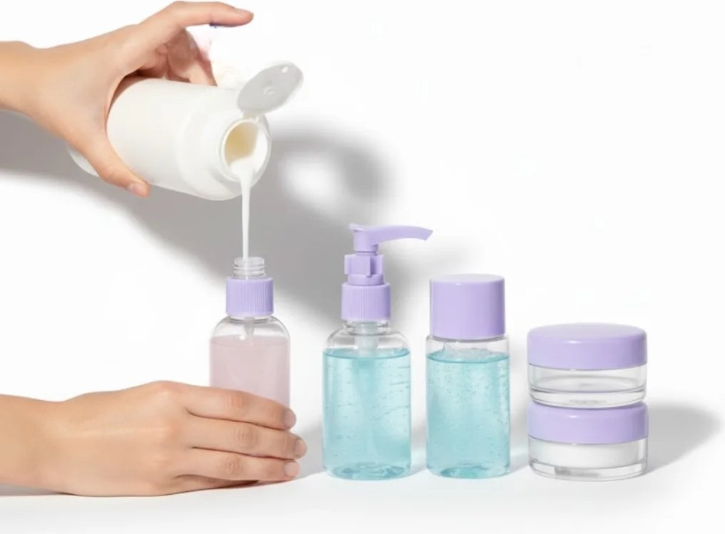 Şeffaf Seyahat Dolum Şişesi Seti 5 Parça Kozmetik Organizer görsel 5