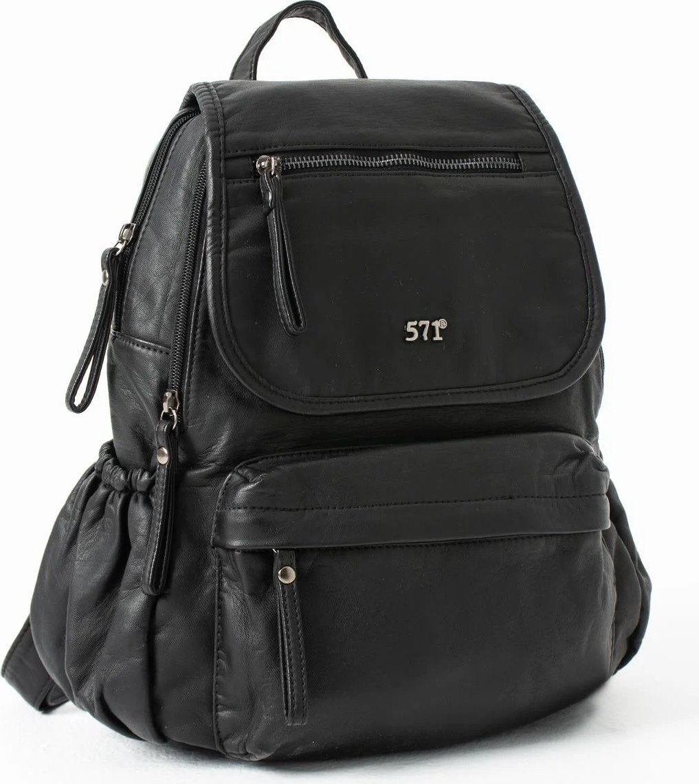 571 Collections Çanta Yıkanmış Deri Sırt Çantası Siyah Model: (571-14-11M) görsel 3