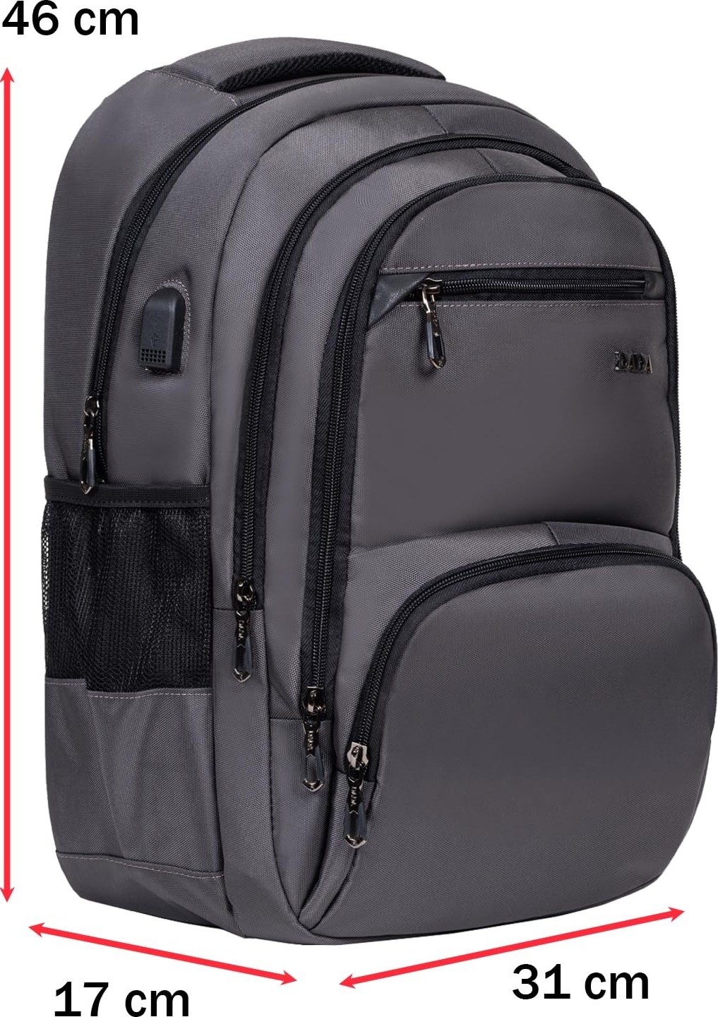 Die Grup Dada 04 Ortaokul Lise Üniversite Okul Çantası Laptop Dizüstü Bilgisayar Çantası 14"-15,6" Inç Unisex Gündelik Kadın Erkek Sırt Çantası USB Type-C Aparat Darbe Emici Koruma Su Geçirmez Kumaş (Uzay Gri) görsel 4