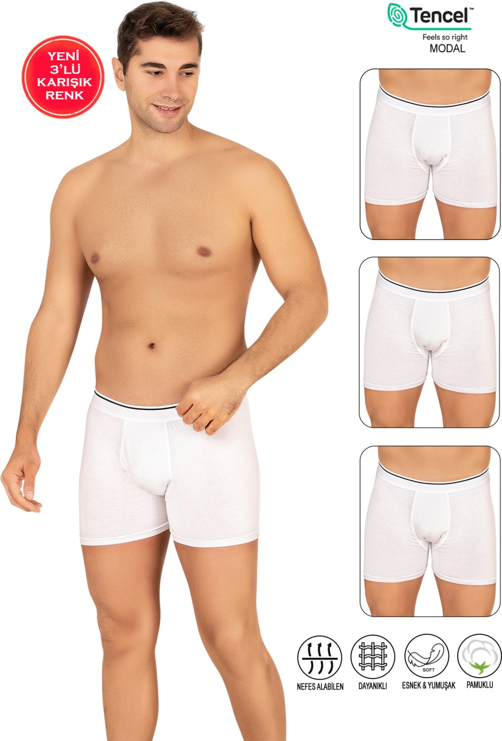 Özkan Underwear Özkan 11256 3'lü Paket Erkek Premium Kumaş Modal Pamuklu Esnek Yumuşak Boxer Şort