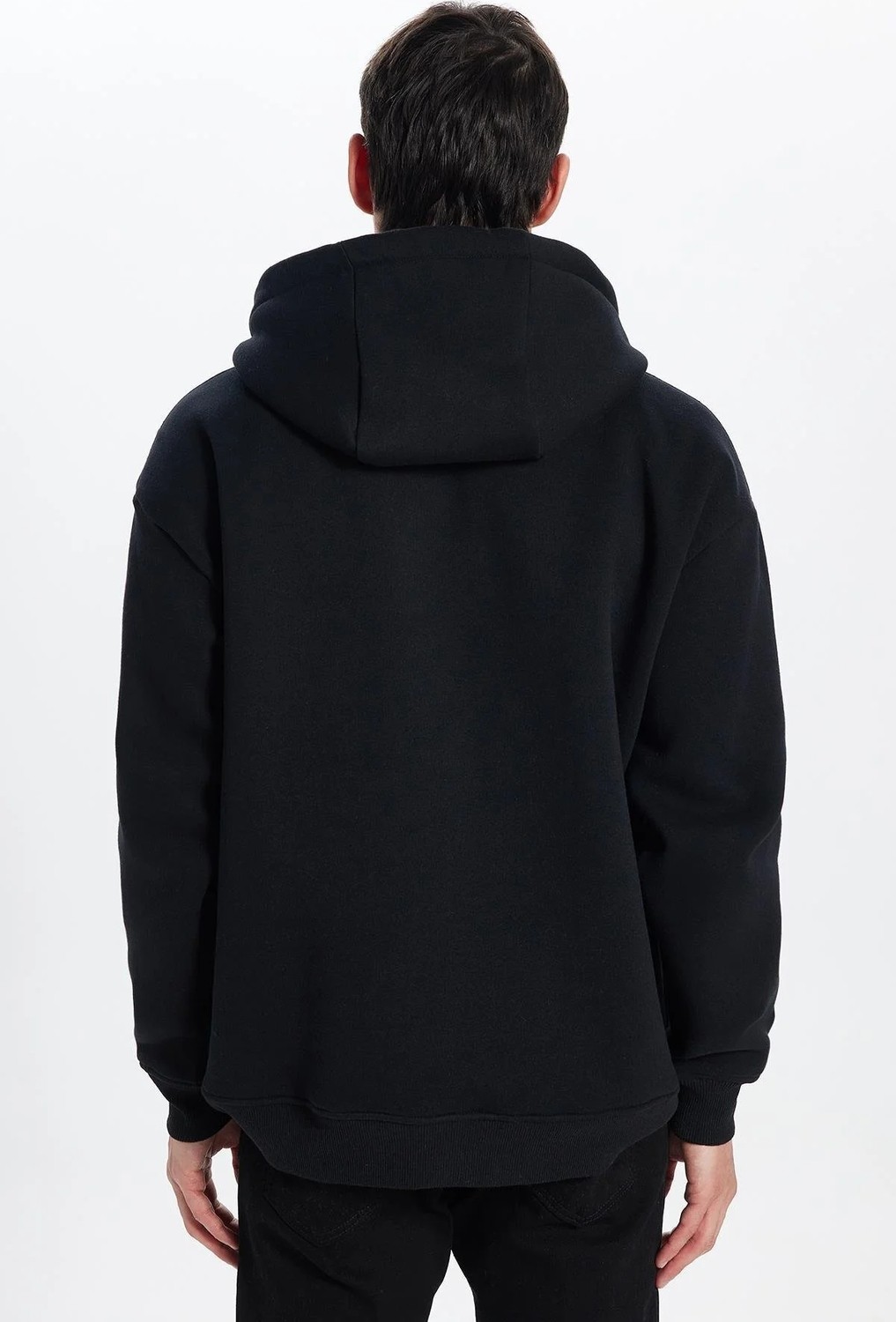 Tudors Unisex Oversize Geniş Kesim Pamuklu Yumuşak Dokulu İçi Polarlı Basic Siyah Kapüşonlu Sweatshirt görsel 6