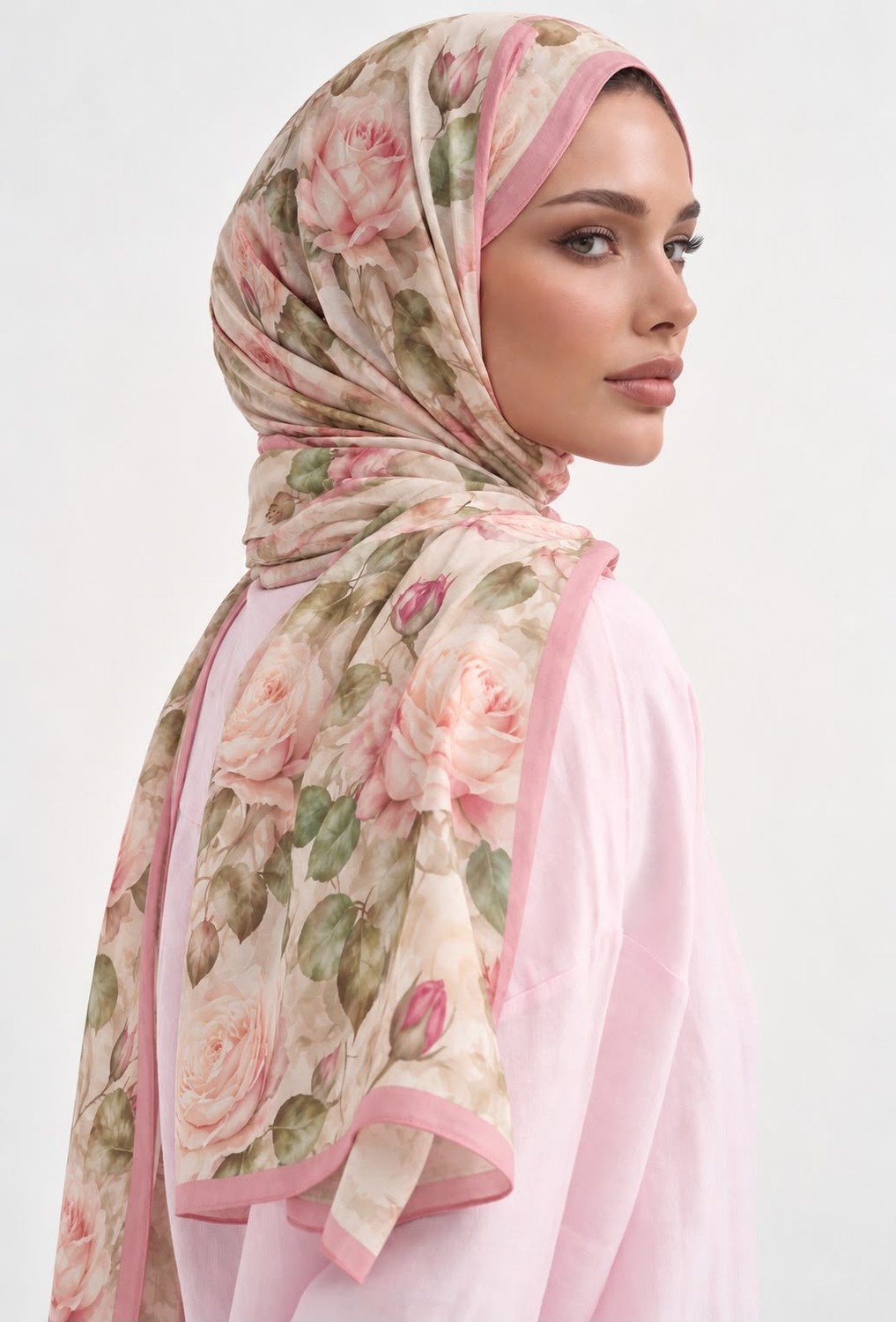 Revam Collection Gül Desen Pembe Pamuk Soft Şal