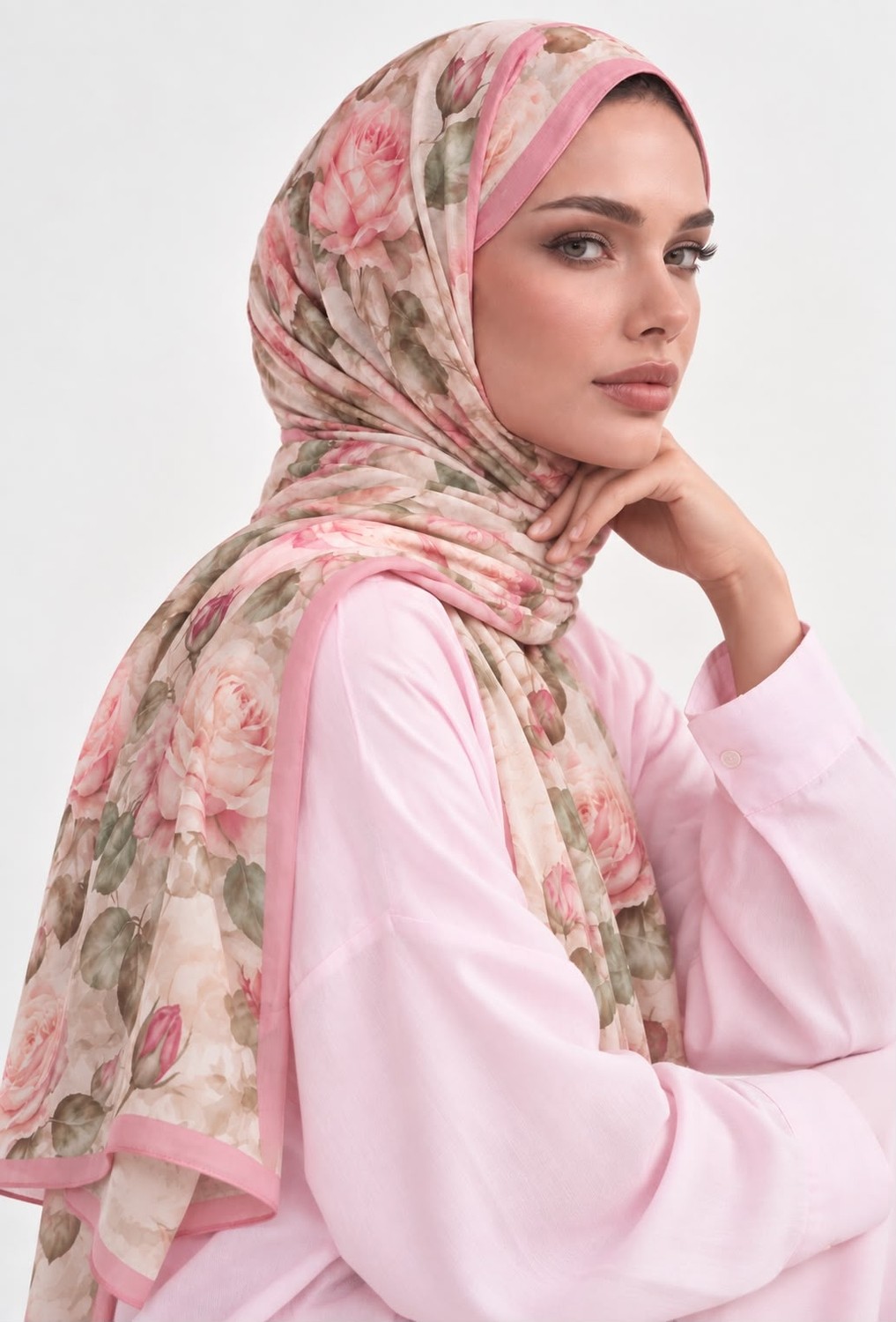 Revam Collection Gül Desen Pembe Pamuk Soft Şal görsel 2