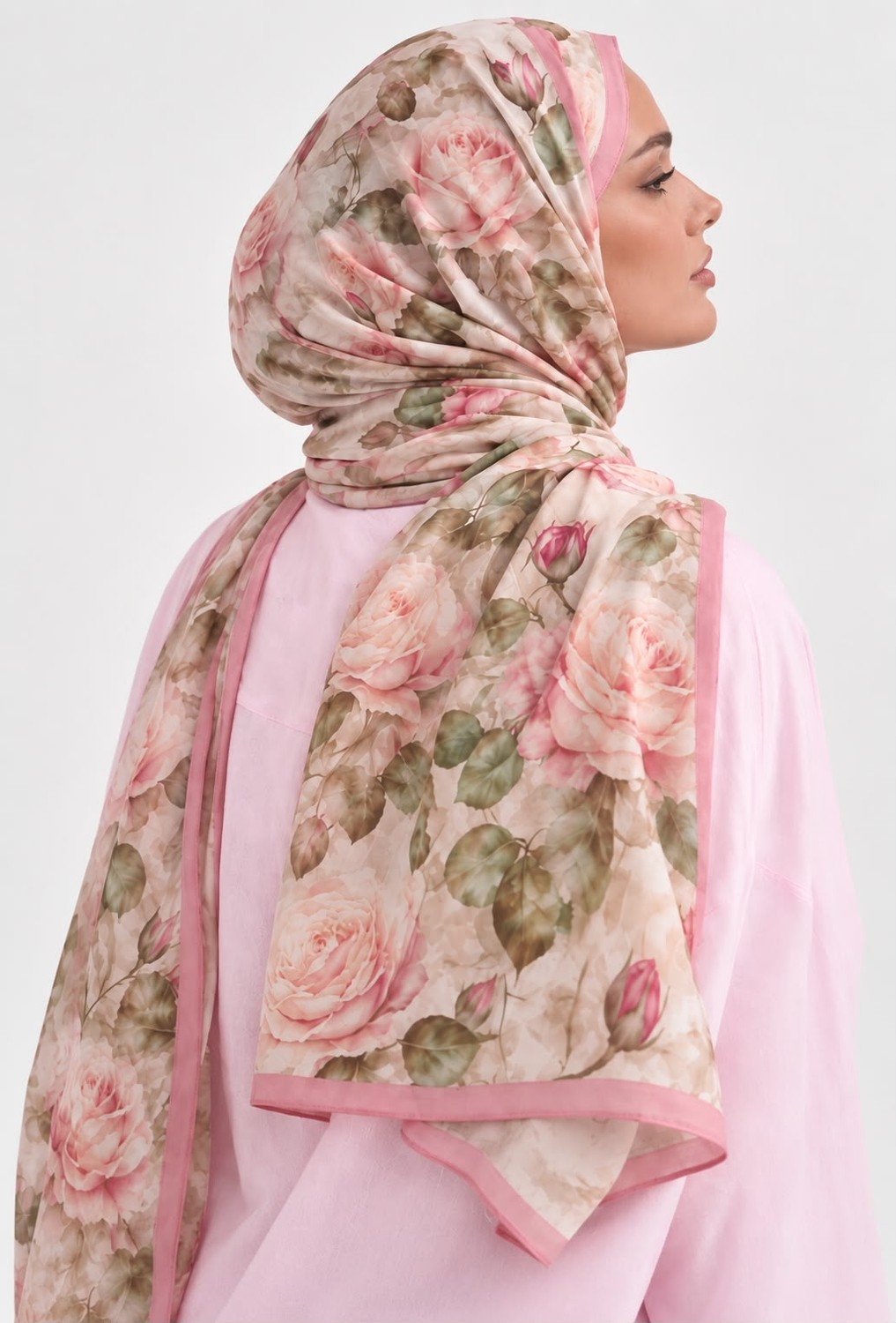Revam Collection Gül Desen Pembe Pamuk Soft Şal görsel 3