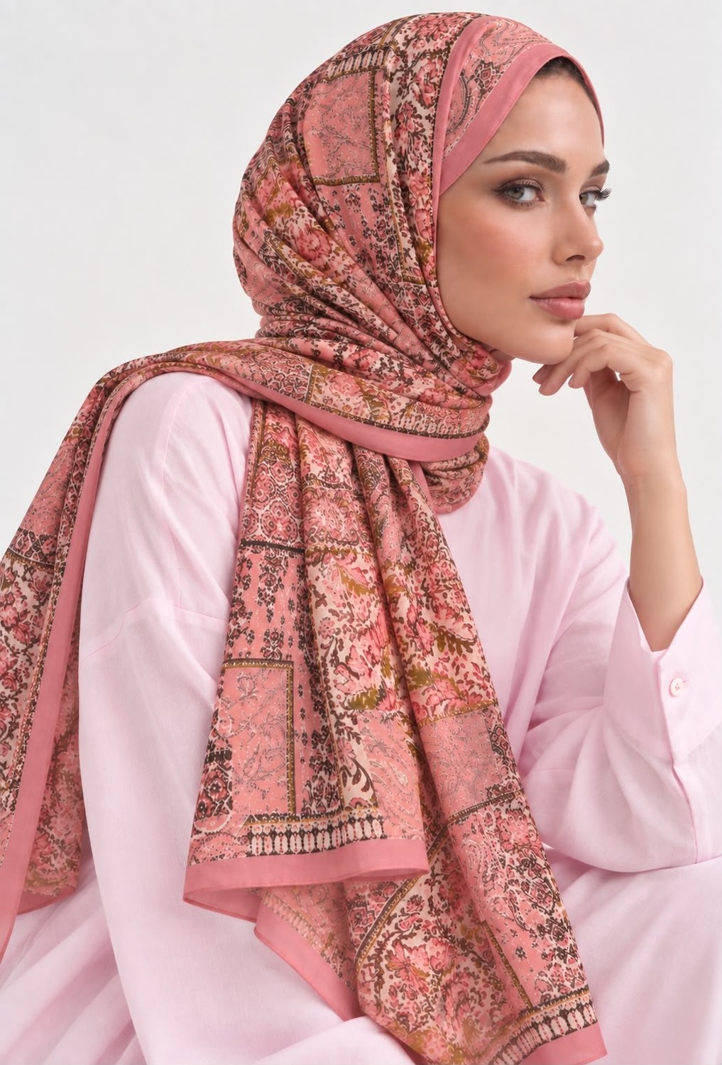 Revam Collection Retro Desen Pamuk Soft Şal Pembe