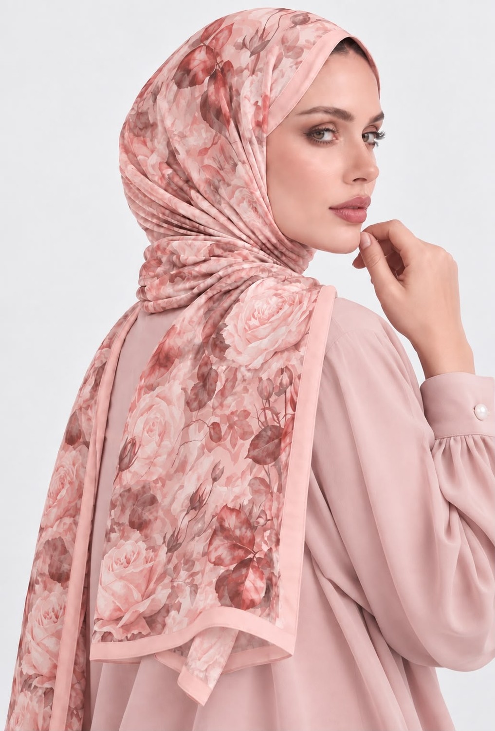 Revam Collection Gül Desen Pamuk Soft Şal Pudra Pembe