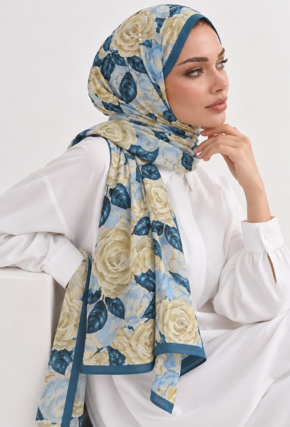Revam Collection Gül Desen Pamuk Soft Şal Mavi
