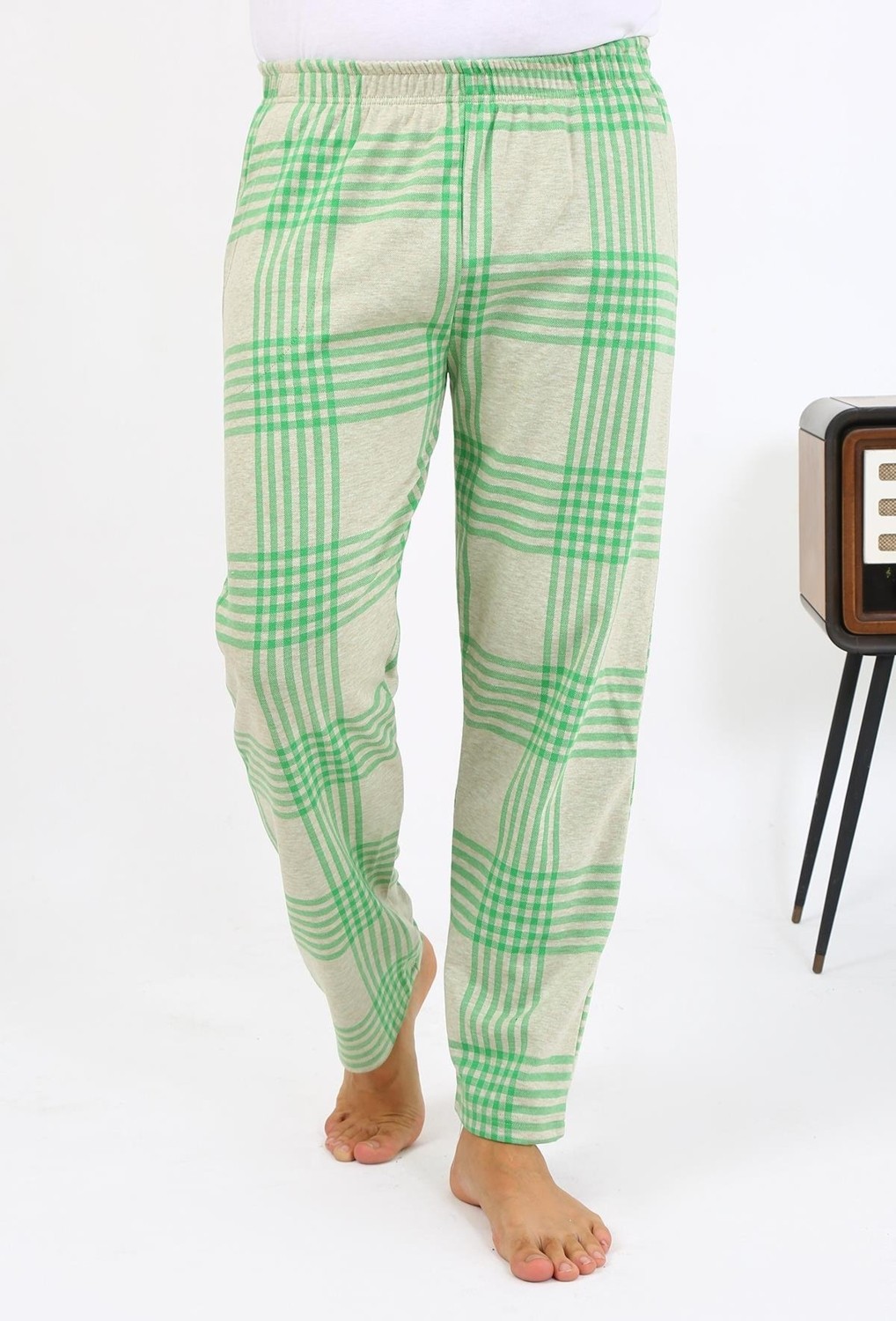 Akbeniz Erkek Ekoseli Desen Penye Tek Alt Pijama 27540 Yeşil görsel 5