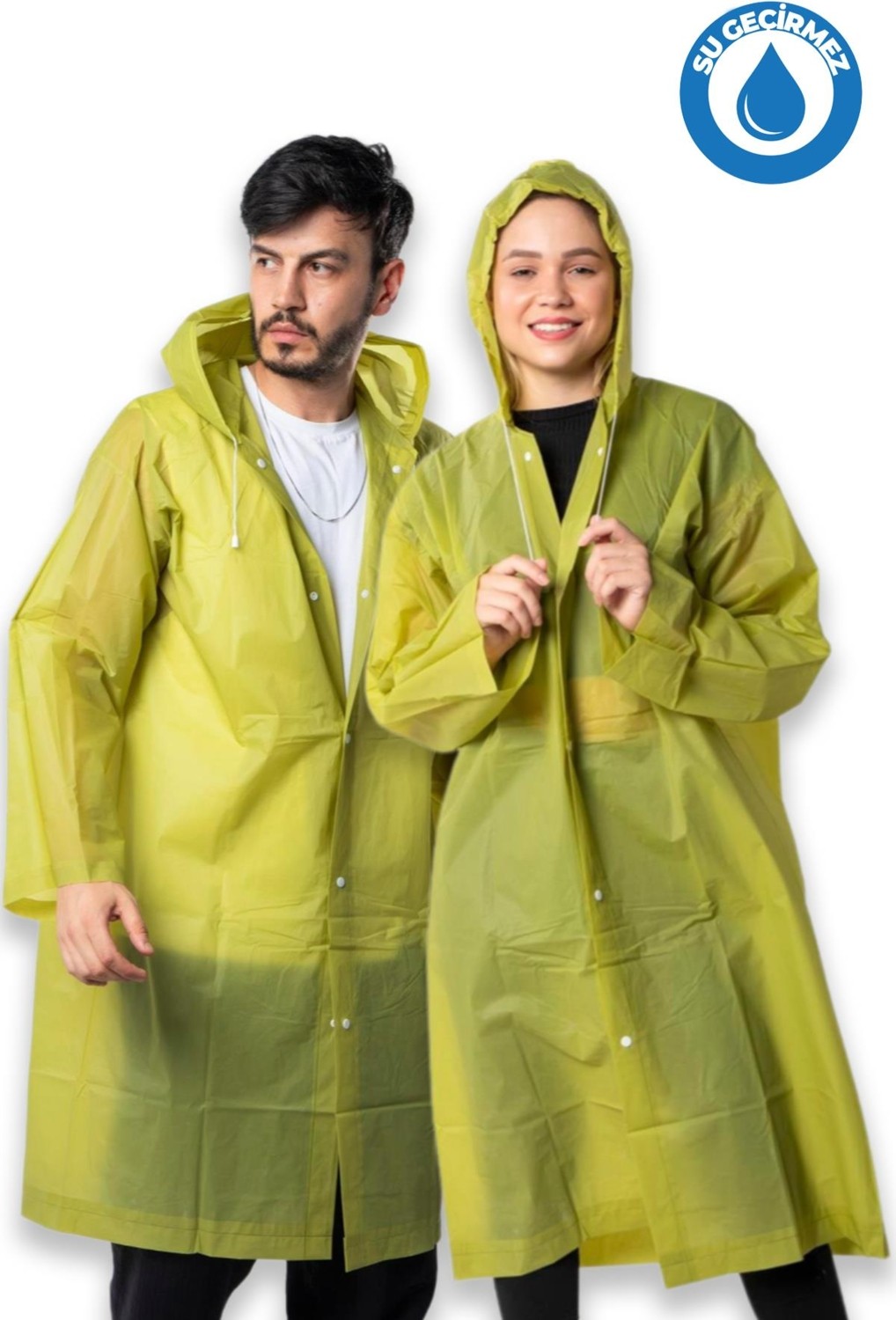 By Marine Kadın Erkek Yağmurluk Kapüşonlu Çıtçıtlı Eva Beyaz Yağmurluk BYMMRC881R02