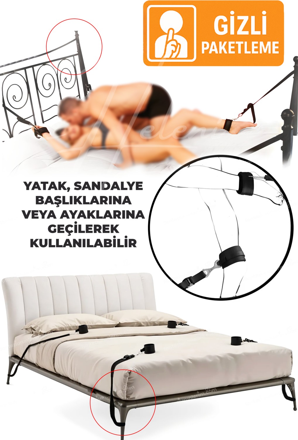 Heleni Bdsm Yatak Kelepçesi Sex Aleti Seti, Fantazi Cinsel Oyuncaklar