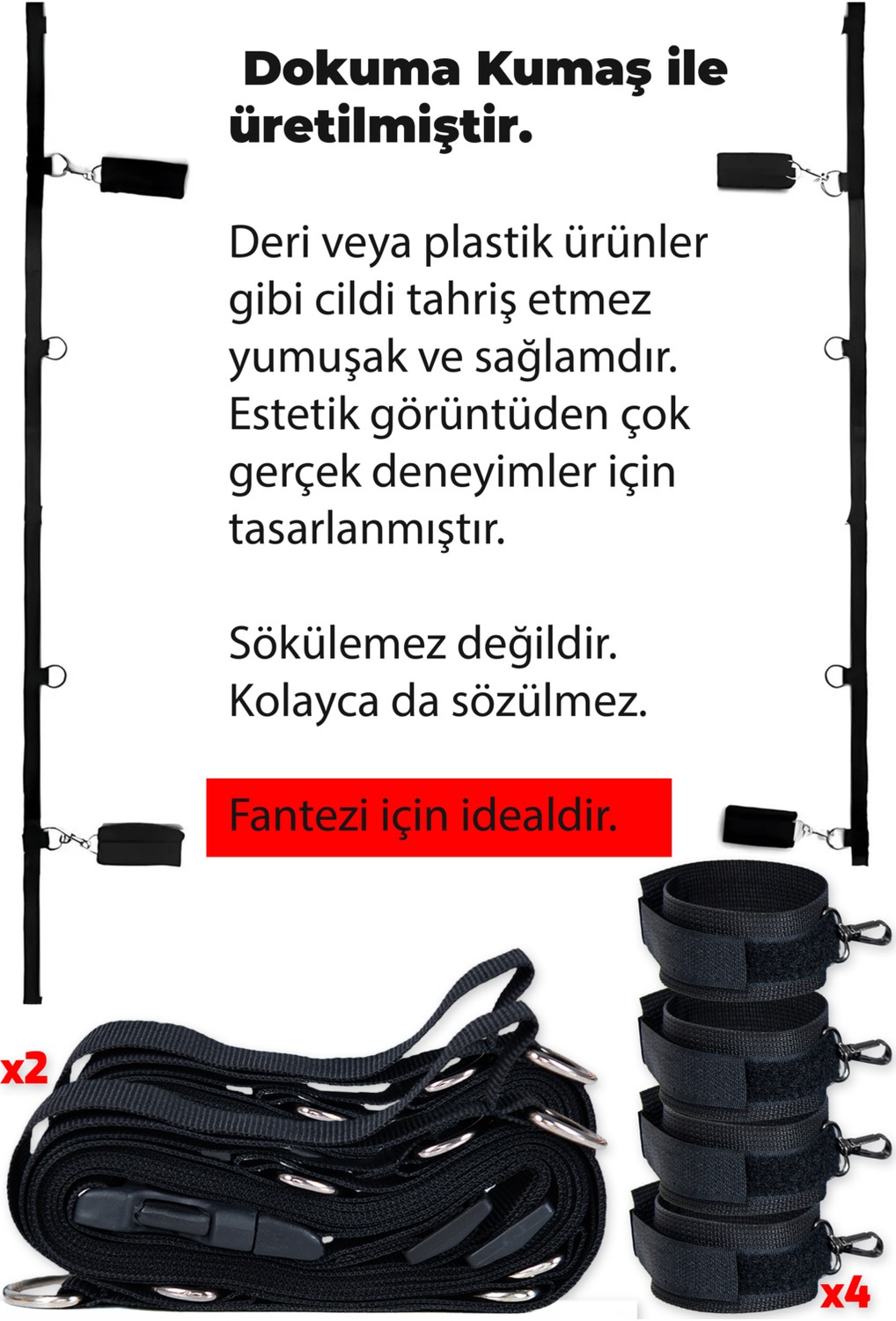 Sofya Passion Fantazi Siyah Yatak Kelepçe Aksesuar Seti - Ayarlanabilir El ve Ayak Kelepçeleri, Erotik Oyunlar Için görsel 4