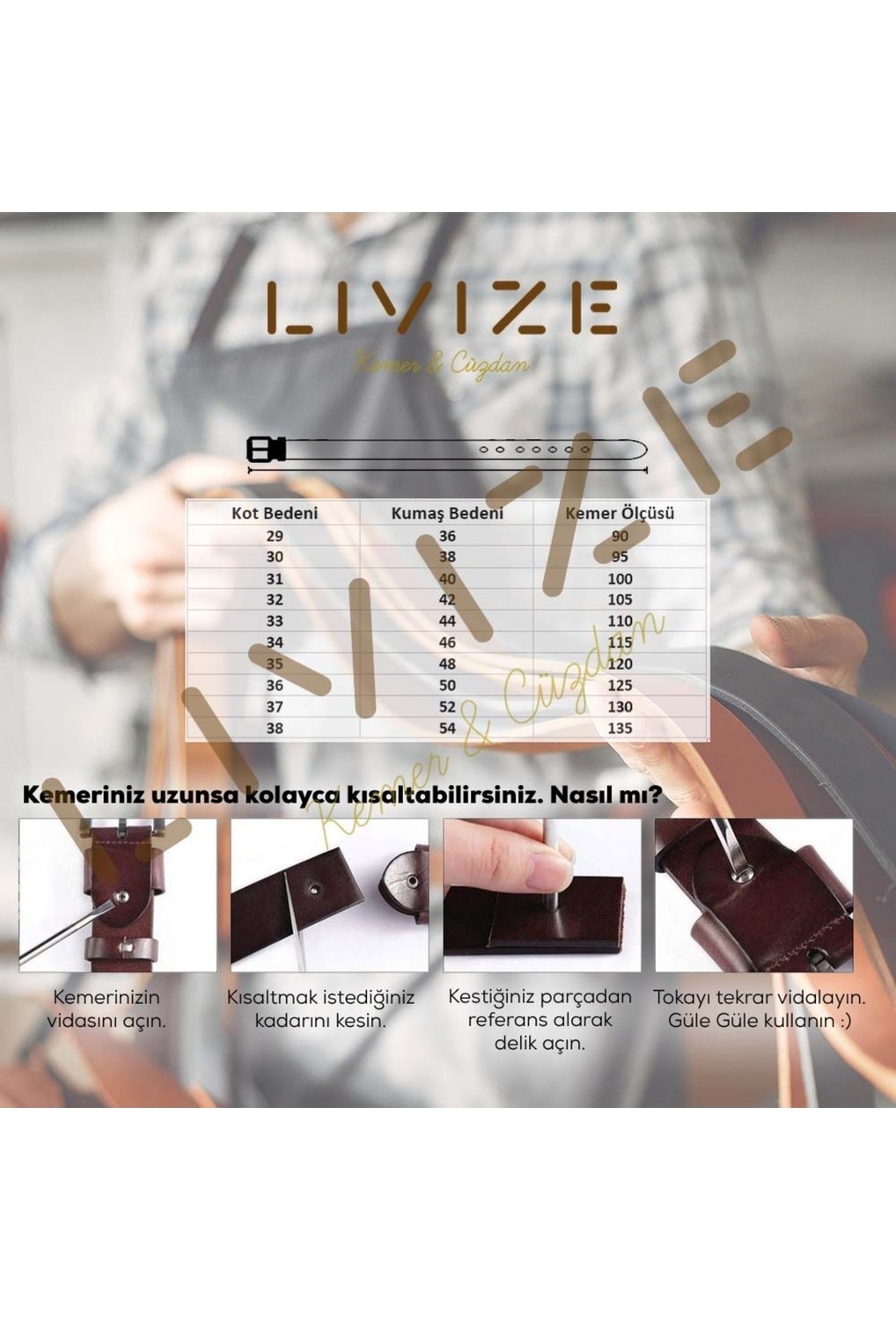 Livize Erkek Hakki Deri 4,5 cm Kot Kemeri görsel 4