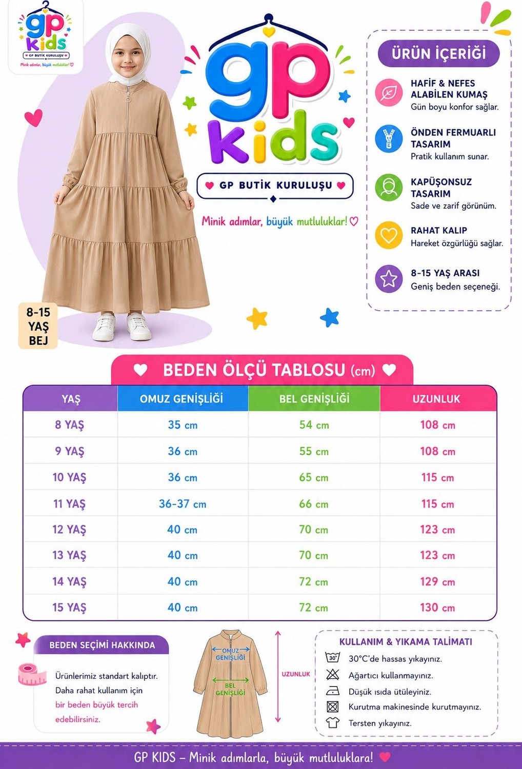 GP Kids 3 Kat Büzgülü Çocuk Ferace Siyah görsel 2