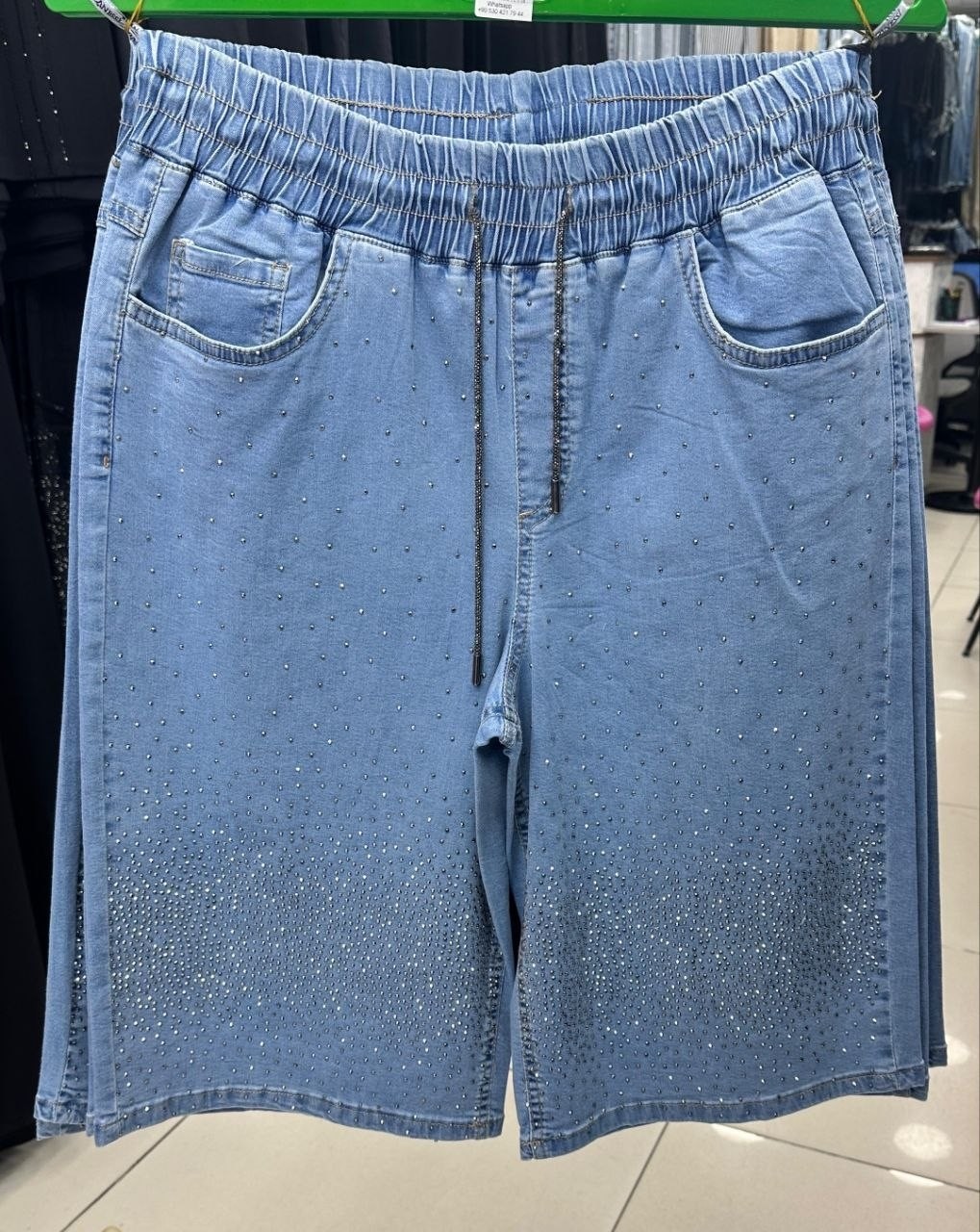 Zanessi Fashion Büyük Beden Beli Lastikli Bağcıklı Taş Detaylı Denim Kadın Şort görsel 7