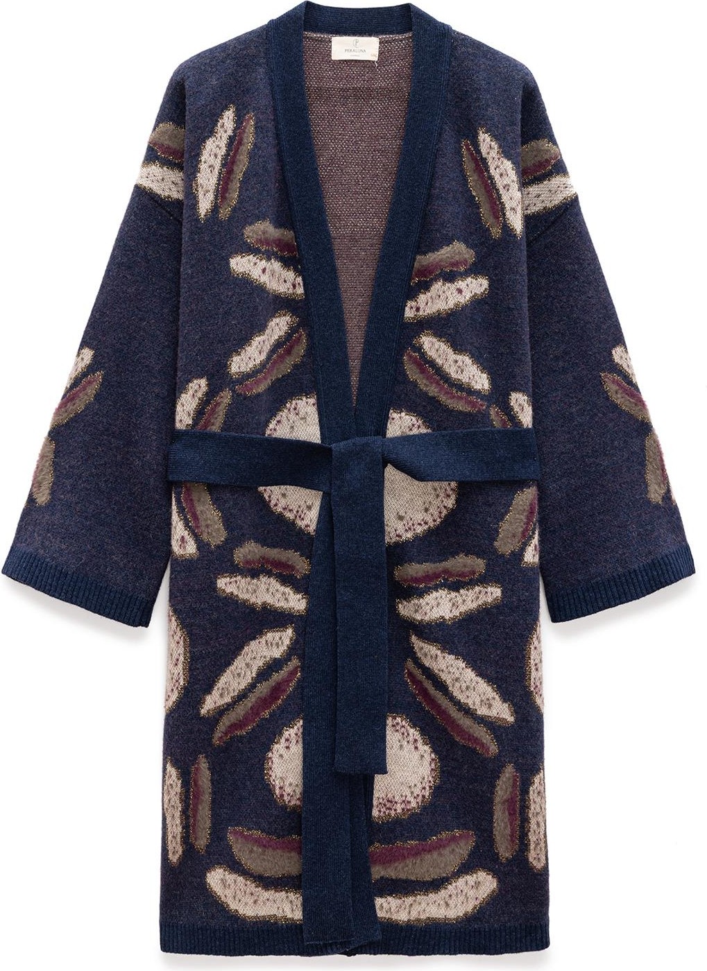 Peraluna Makoya Desenli Kadın Triko Kimono - Indigo Multi görsel 8