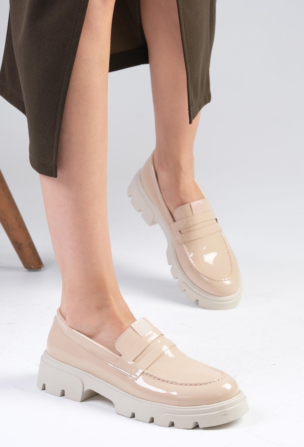 Mio Gusto Casey Ten Rengi Rugan Kalın Tabanlı Kadın Loafer Ayakkabı görsel 5