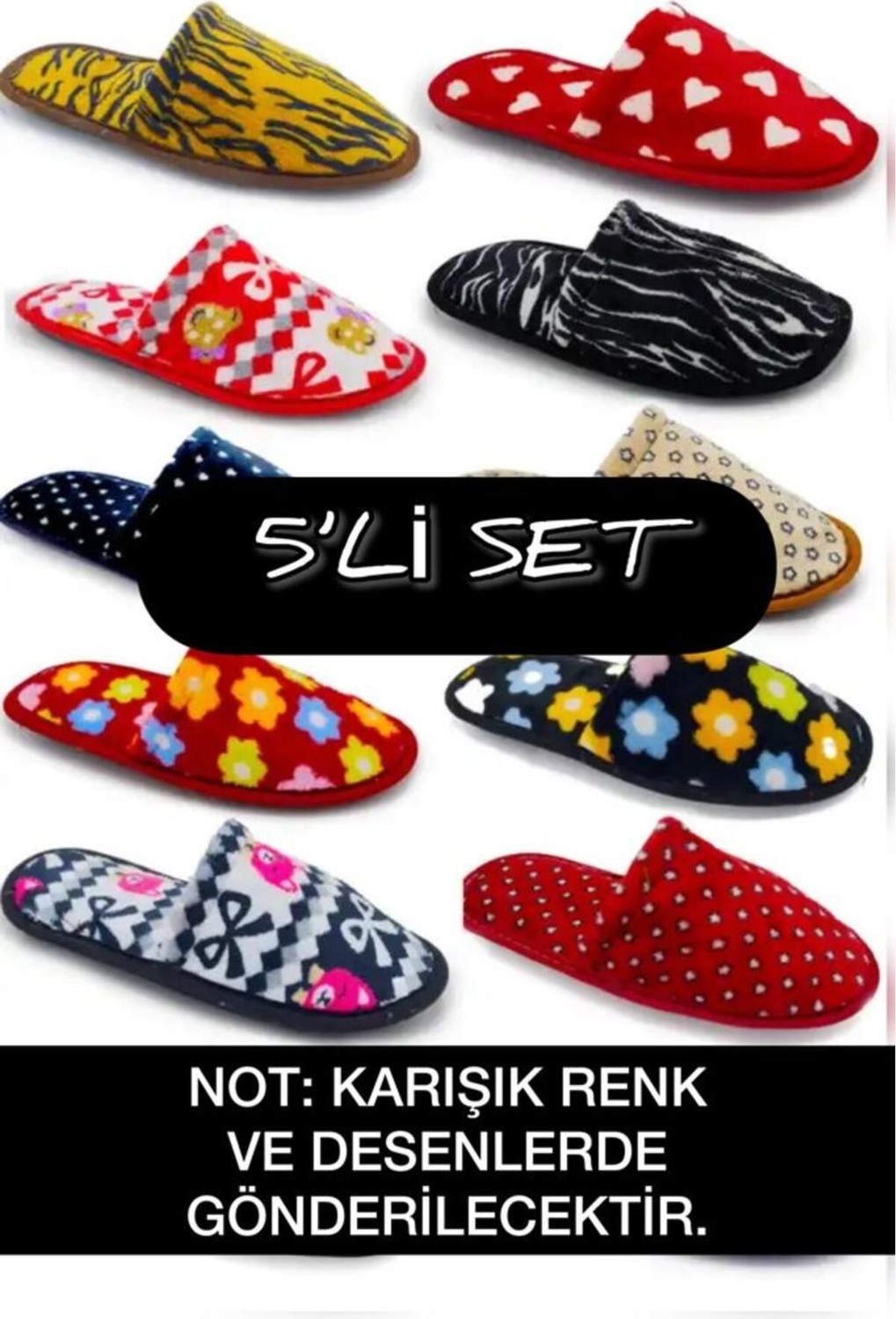 Slipcat 5'li Önü Kapalı Terlik Peluş Yıkanabilir Kışlık Ev Terliği Misafir Çeyiz Bohça Terliği
