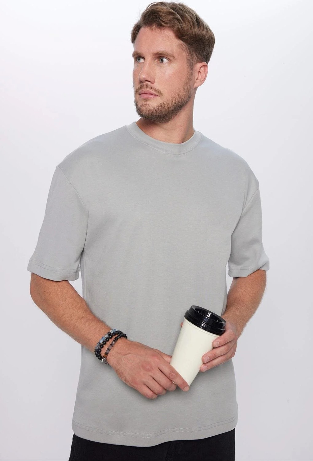 Tudors Unisex Oversize Geniş Kesim %100 Pamuk Yumuşak Dokulu Basic Bisiklet Yaka Beyaz Tişört