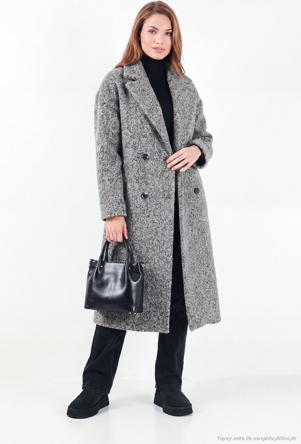 Lela Oversize Fit Mono Yaka Düğmeli Buklet Uzun Kaşe Kaban Kadın Kaban 6811997 görsel 8