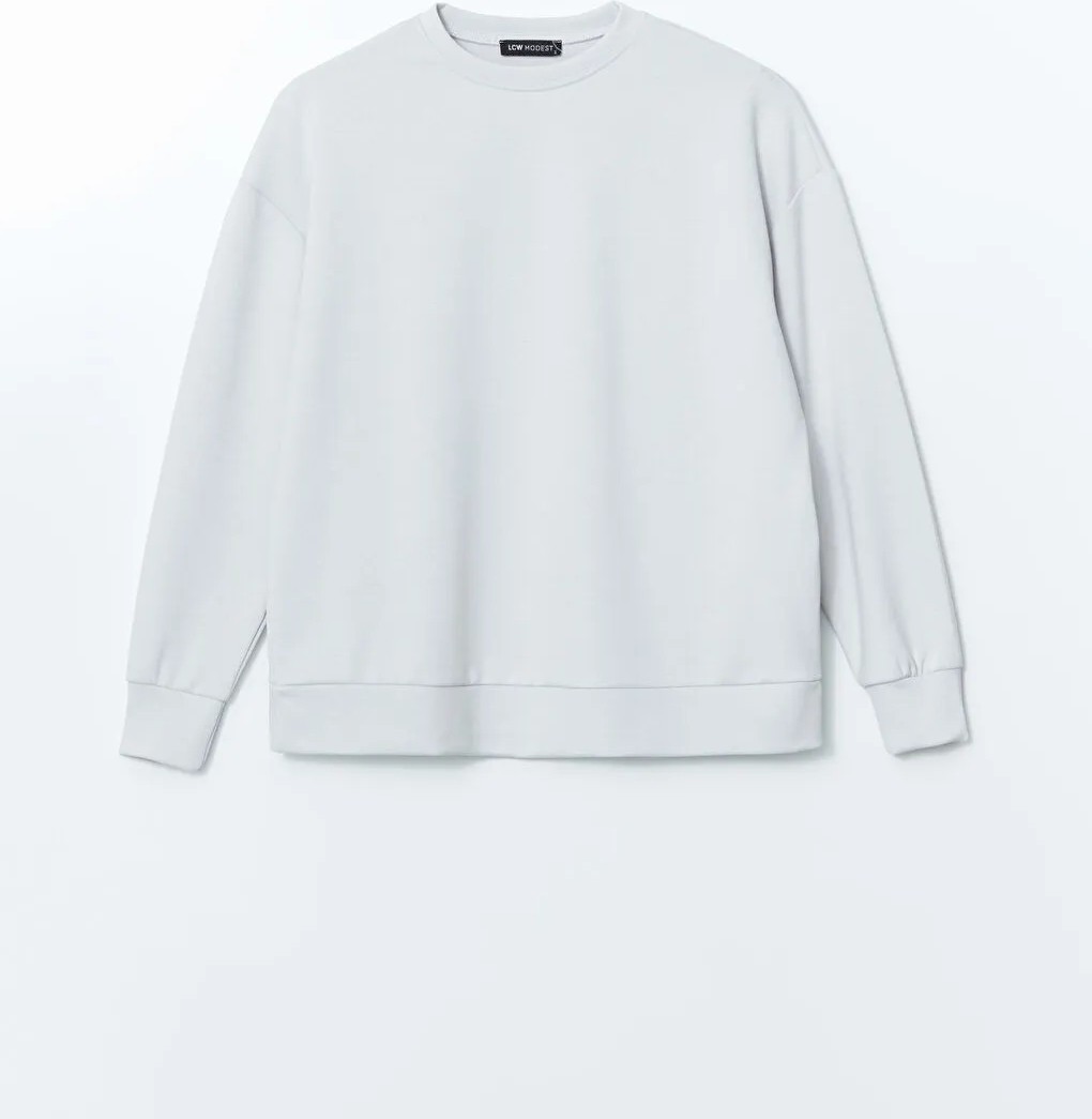 LC Waikiki Lcw Modest Gri Bisiklet Yaka Oversize Kadın Sweatshirt Tunik görsel 4