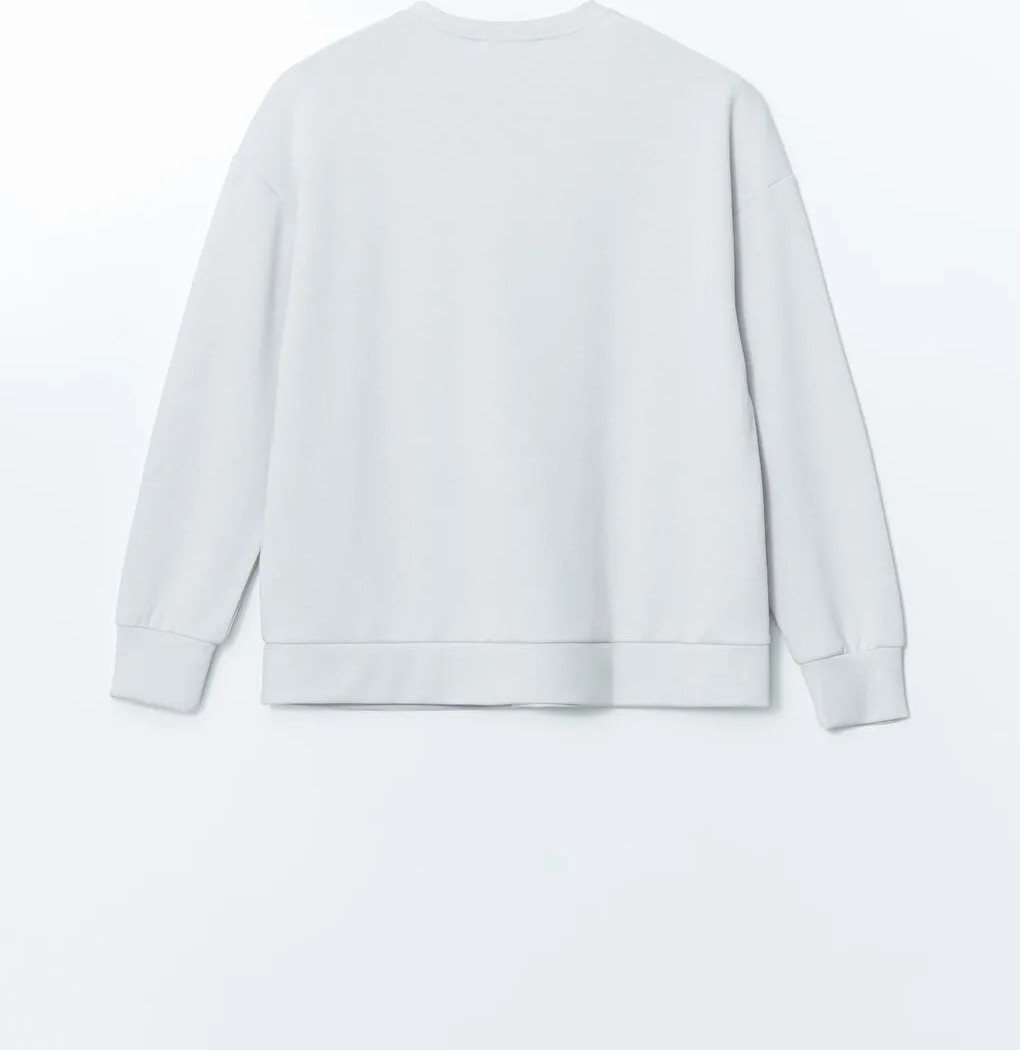 LC Waikiki Lcw Modest Gri Bisiklet Yaka Oversize Kadın Sweatshirt Tunik görsel 2