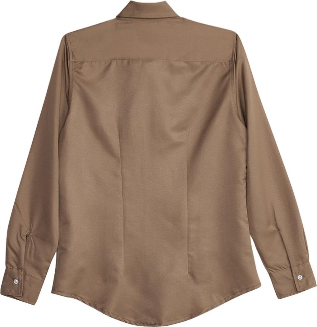 Tudors Kadın Slim Fit Dar Kesim Vucüda Oturan Uzun Kollu Gizli Düğme Detaylı Koyu Vizon Basic Gömlek görsel 3