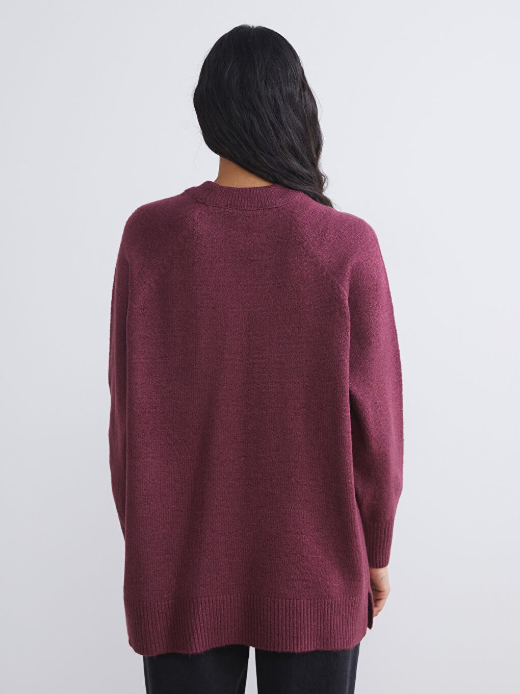 LC Waikiki Modest Bordo Bisiklet Yaka Oversize Kadın Triko Tunik görsel 4