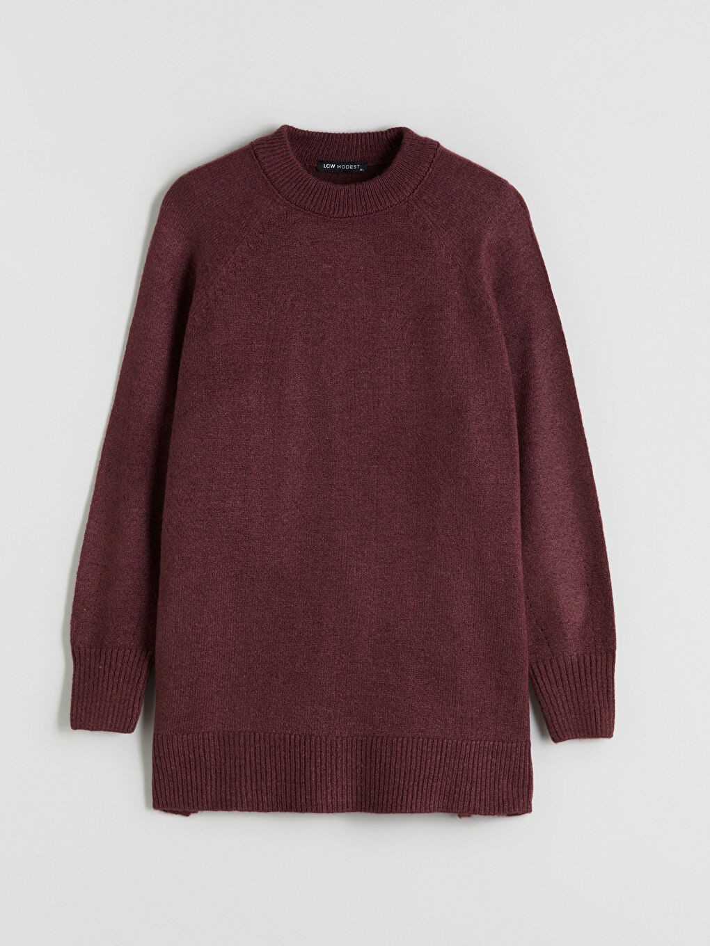 LC Waikiki Modest Bordo Bisiklet Yaka Oversize Kadın Triko Tunik görsel 5