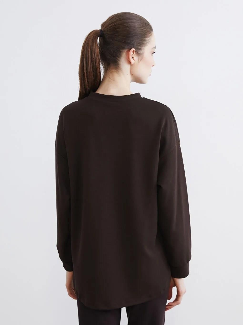 LC Waikiki Siyah Soft Touch Kadın Sweatshirt Tunik (S6) görsel 4