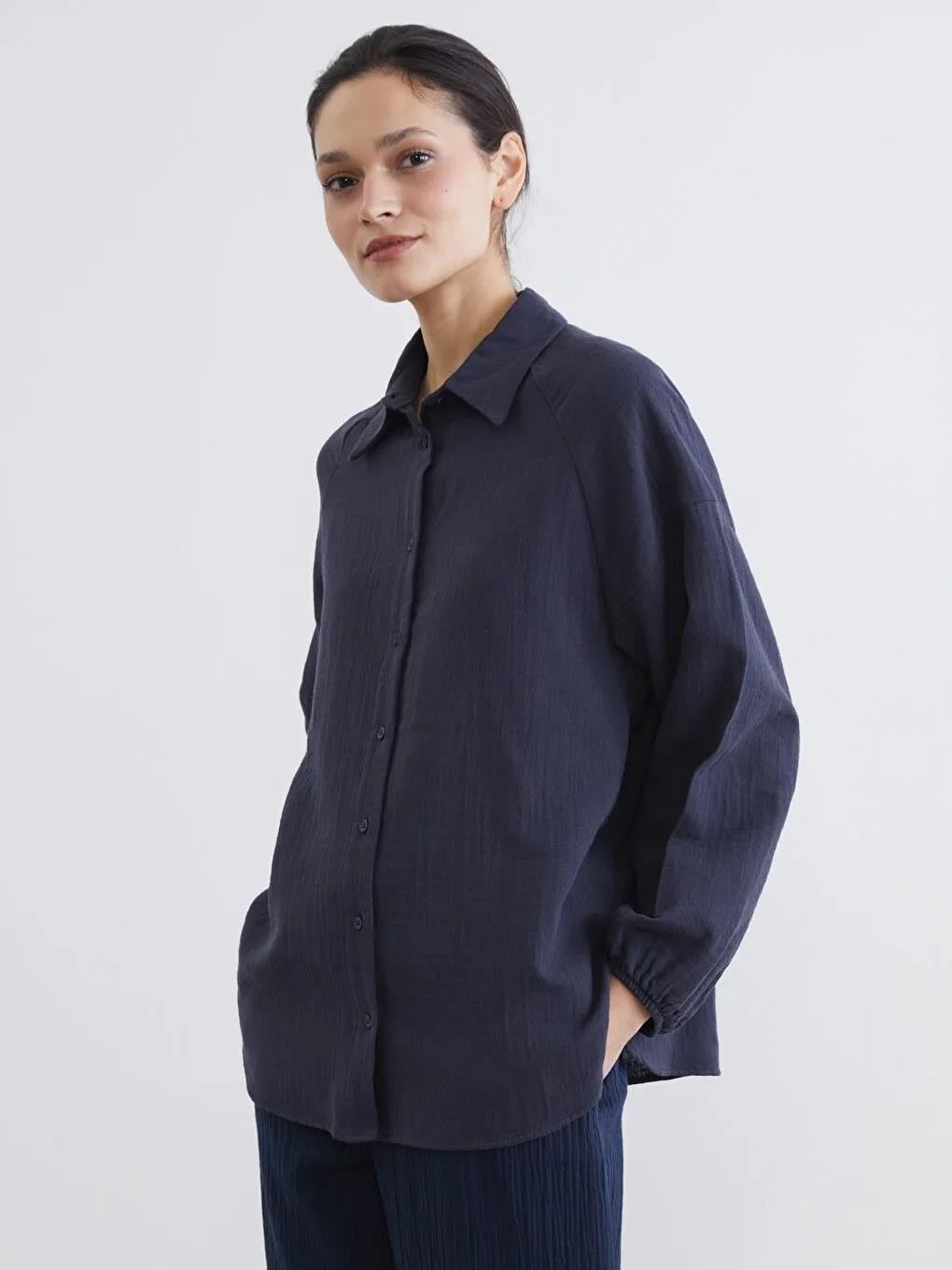 LC Waikiki Dokulu Oversize Müslin Kadın Gömlek Tunik (S6)