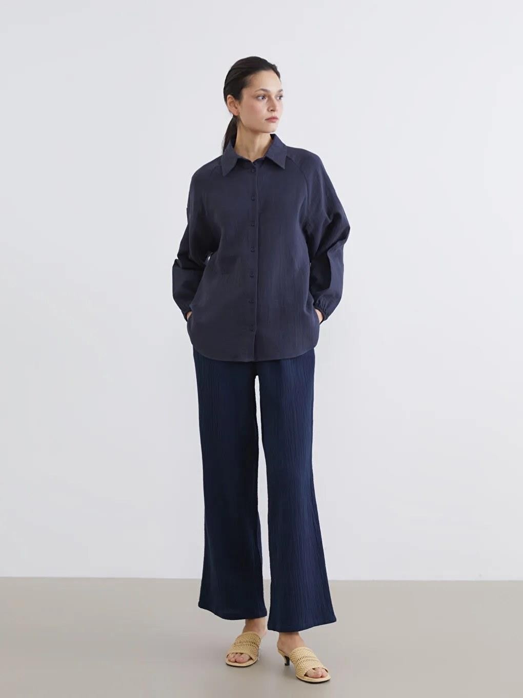 LC Waikiki Dokulu Oversize Müslin Kadın Gömlek Tunik (S6) görsel 2
