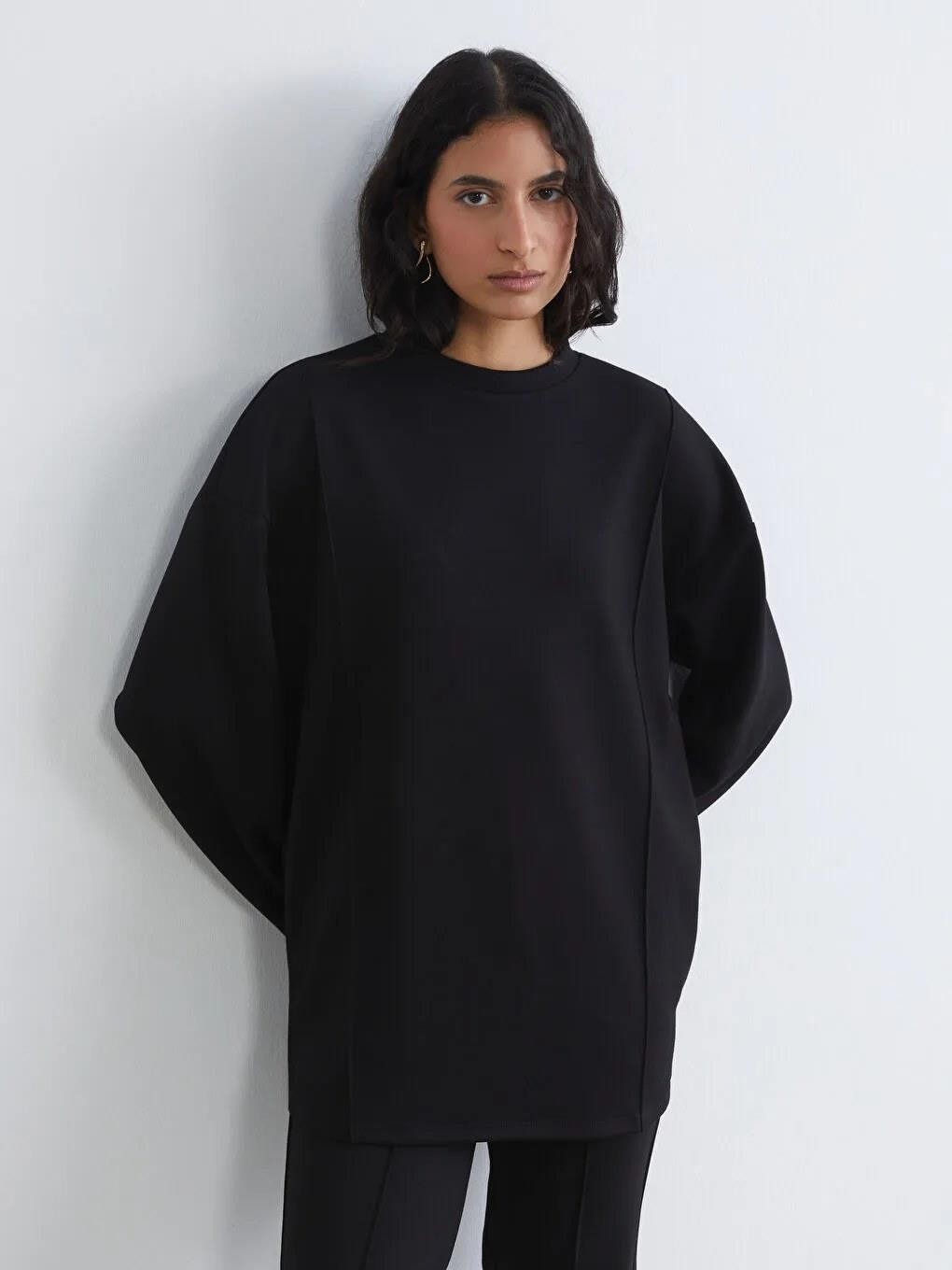LC Waikiki Siyah Soft Touch Kadın Sweatshirt Tunik (S6) görsel 6